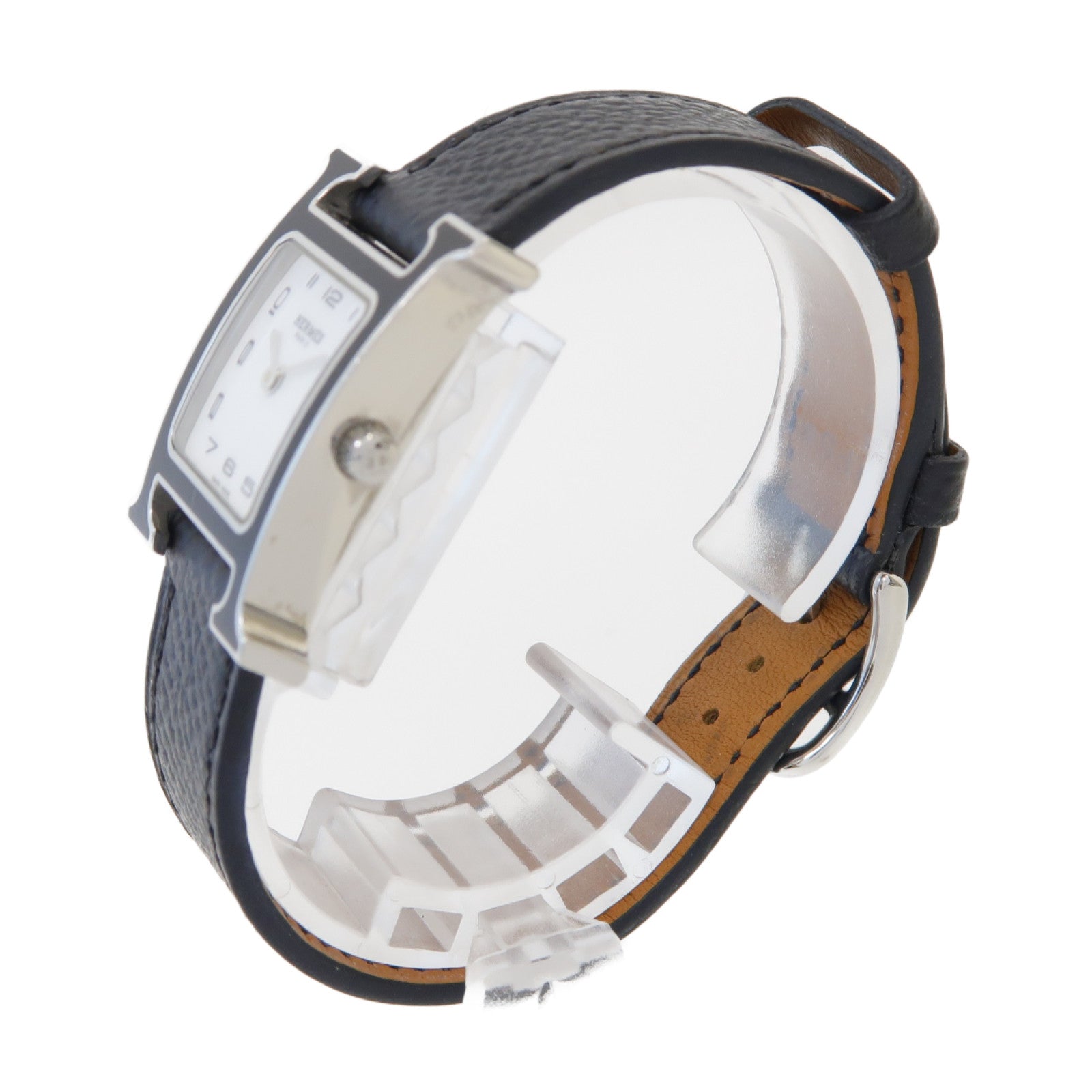 HERMES Heure H Watch 21mm不鏽鋼/Epsom皮革手錶石英機芯白色