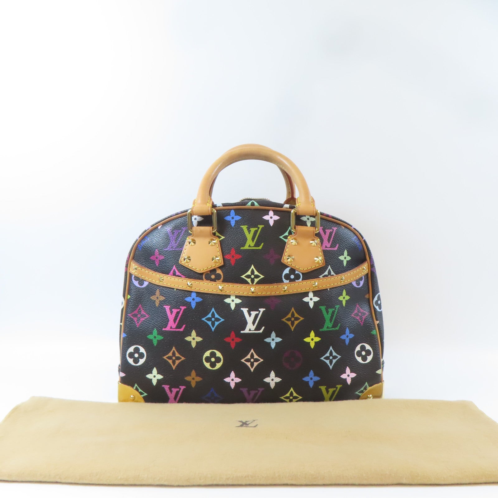 LOUIS VUITTON Monogram Multicolore Trouville金扣手挽袋黑色/彩色