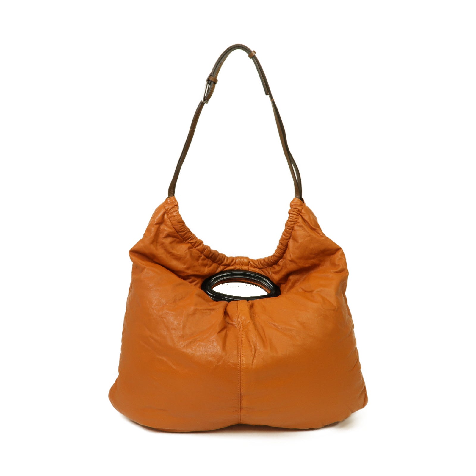 MARNI 皮革Marni Shoulder Bag銀扣肩背袋橙色