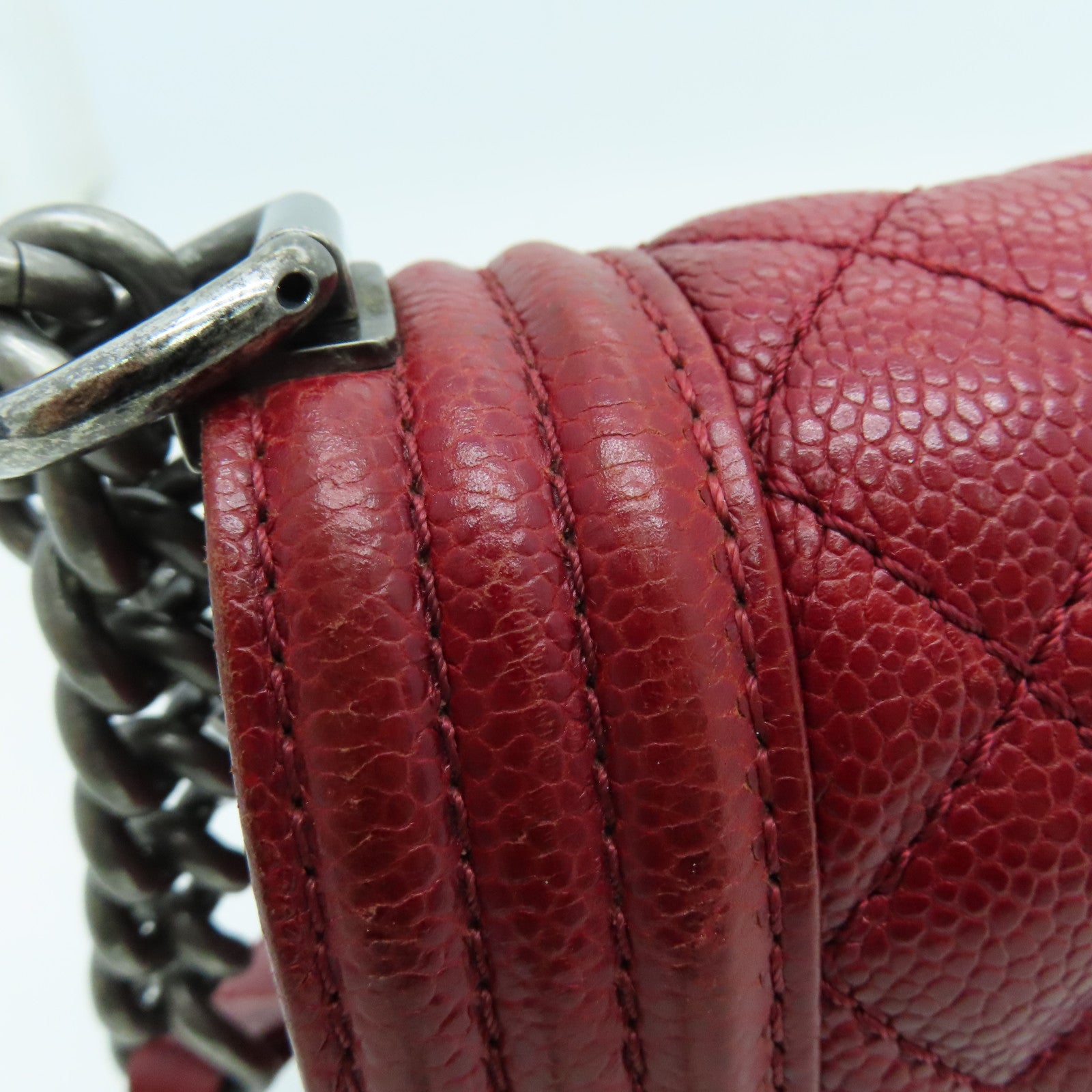 CHANEL 【激減優惠】菱格Caviar皮革Chain Shoulder鏈帶肩背袋銀扣紅色