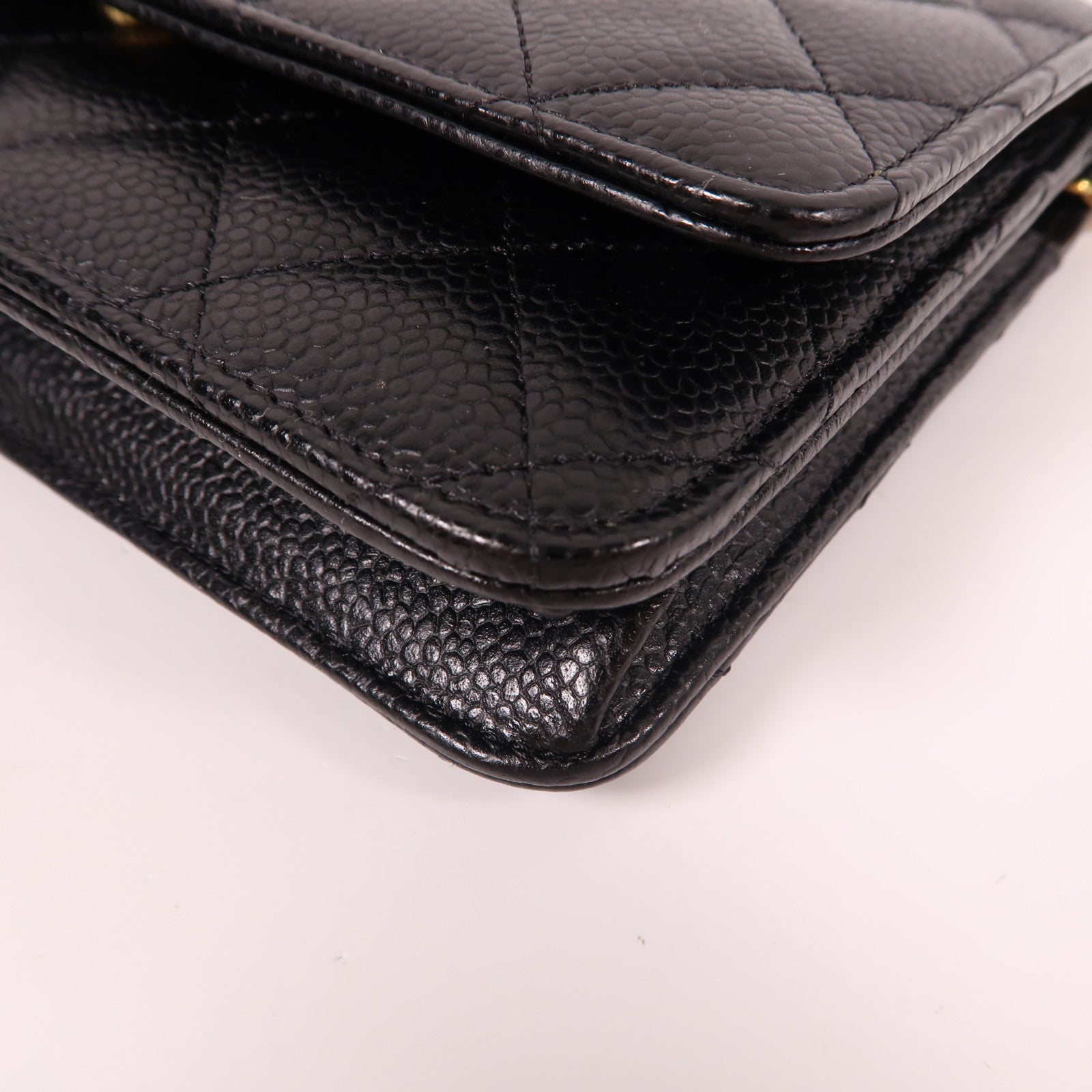 CHANEL 菱格Caviar皮革Wallet On Chain金扣鏈帶肩背袋黑色
