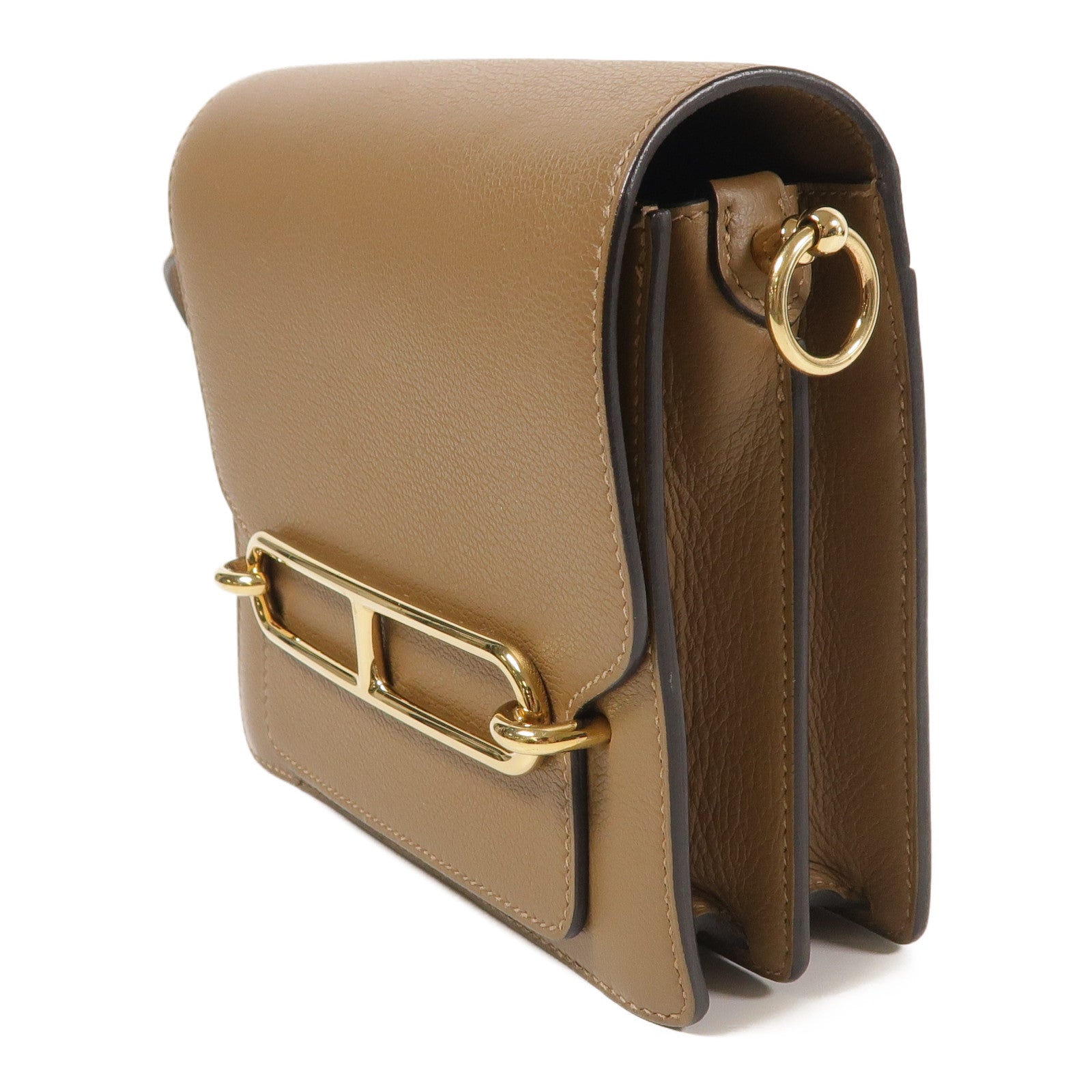 HERMES GHW Roulis Mini Shoulder Bag Evercolor Leather Kraft 