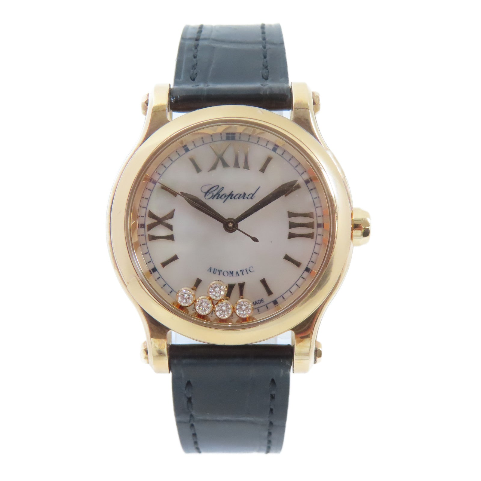 Chopard Happy Sport 18K玫瑰金/皮革帶手錶自動機芯白色