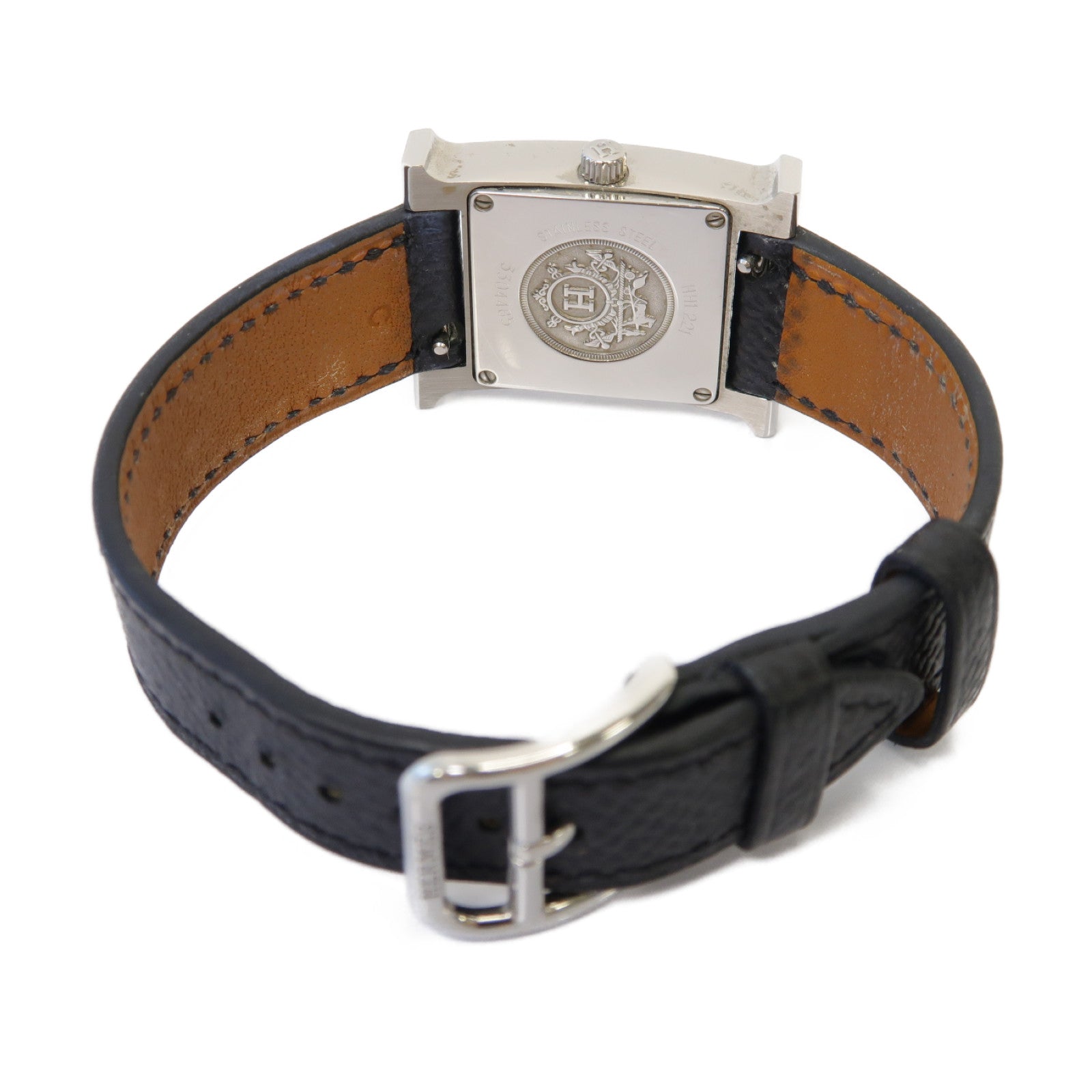 HERMES Heure H Watch 21mm不鏽鋼/Epsom皮革手錶石英機芯白色