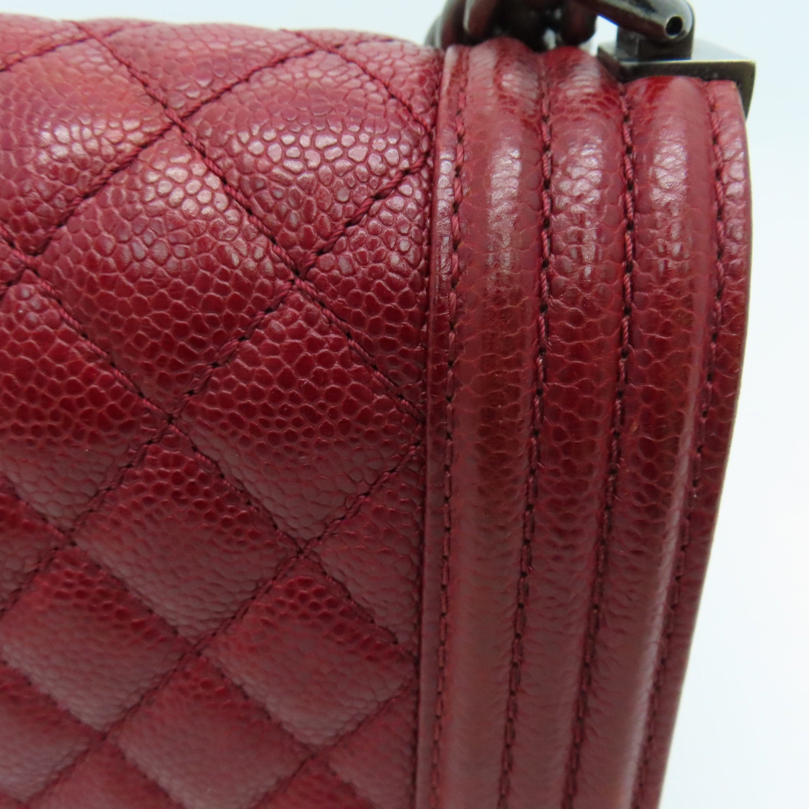 CHANEL 【激減優惠】菱格Caviar皮革Chain Shoulder鏈帶肩背袋銀扣紅色