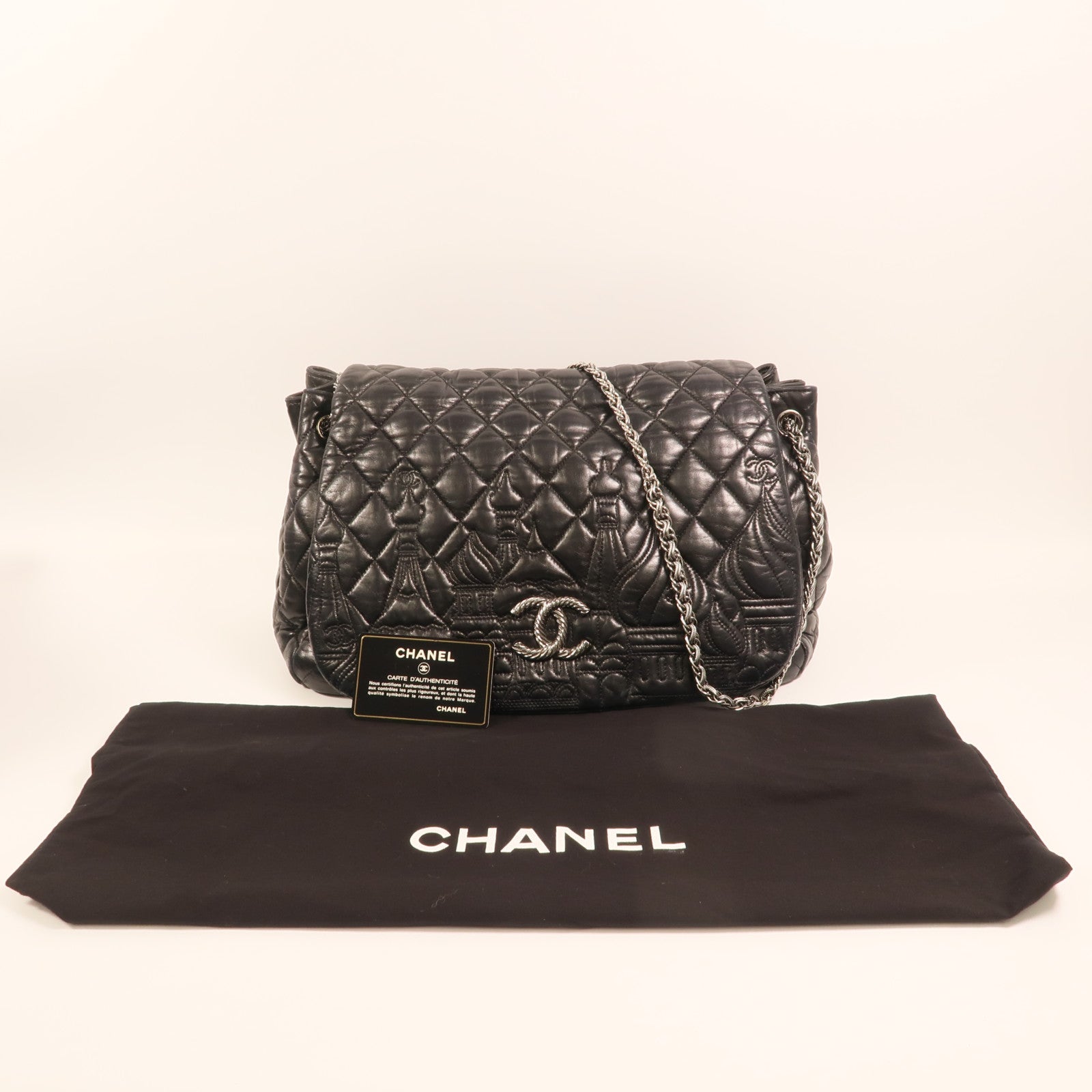 CHANEL 羊皮皮革Paris Moscou Flap Bag銀扣鏈帶肩背袋