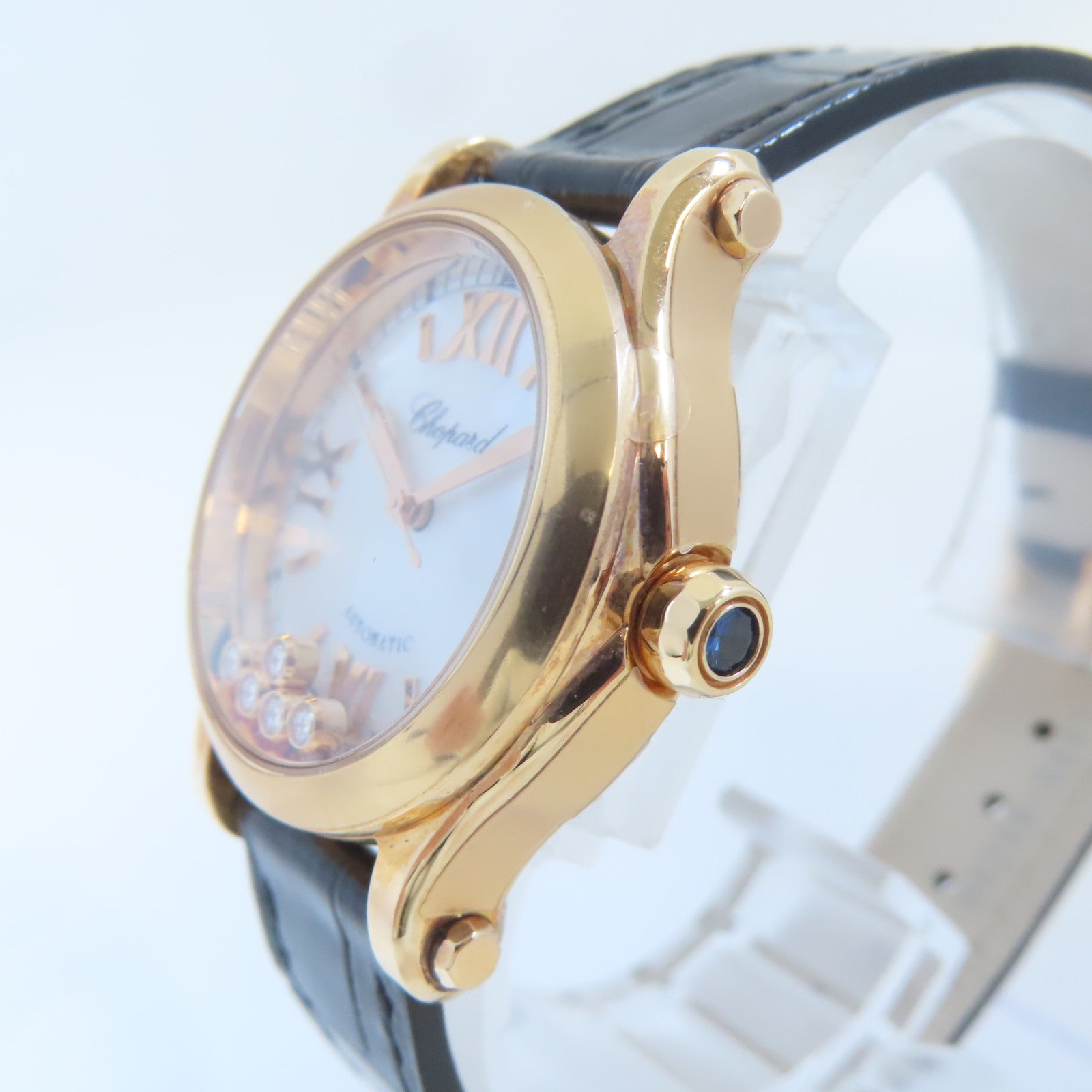 Chopard Happy Sport 18K玫瑰金/皮革帶手錶自動機芯白色