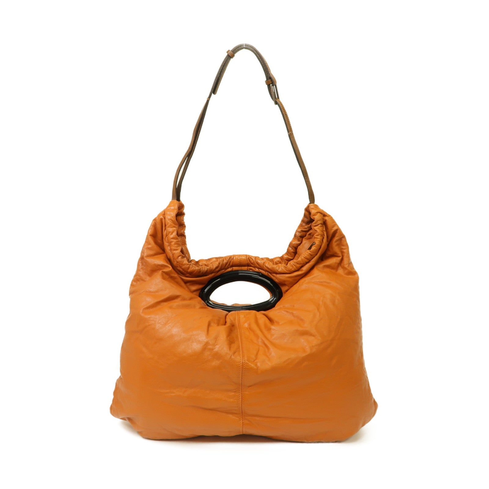 MARNI 皮革Marni Shoulder Bag銀扣肩背袋橙色