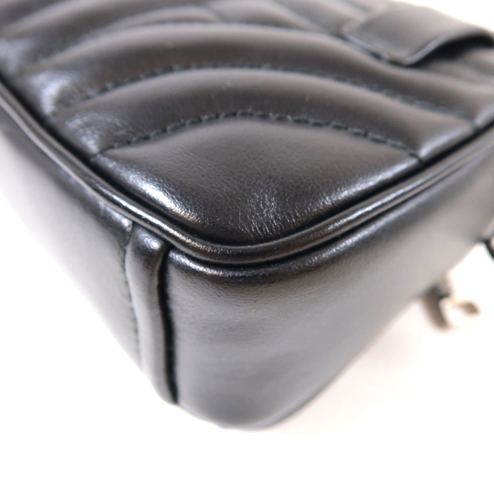 PRADA 牛皮皮革Shoulder Bag銀扣鏈帶肩背袋黑色