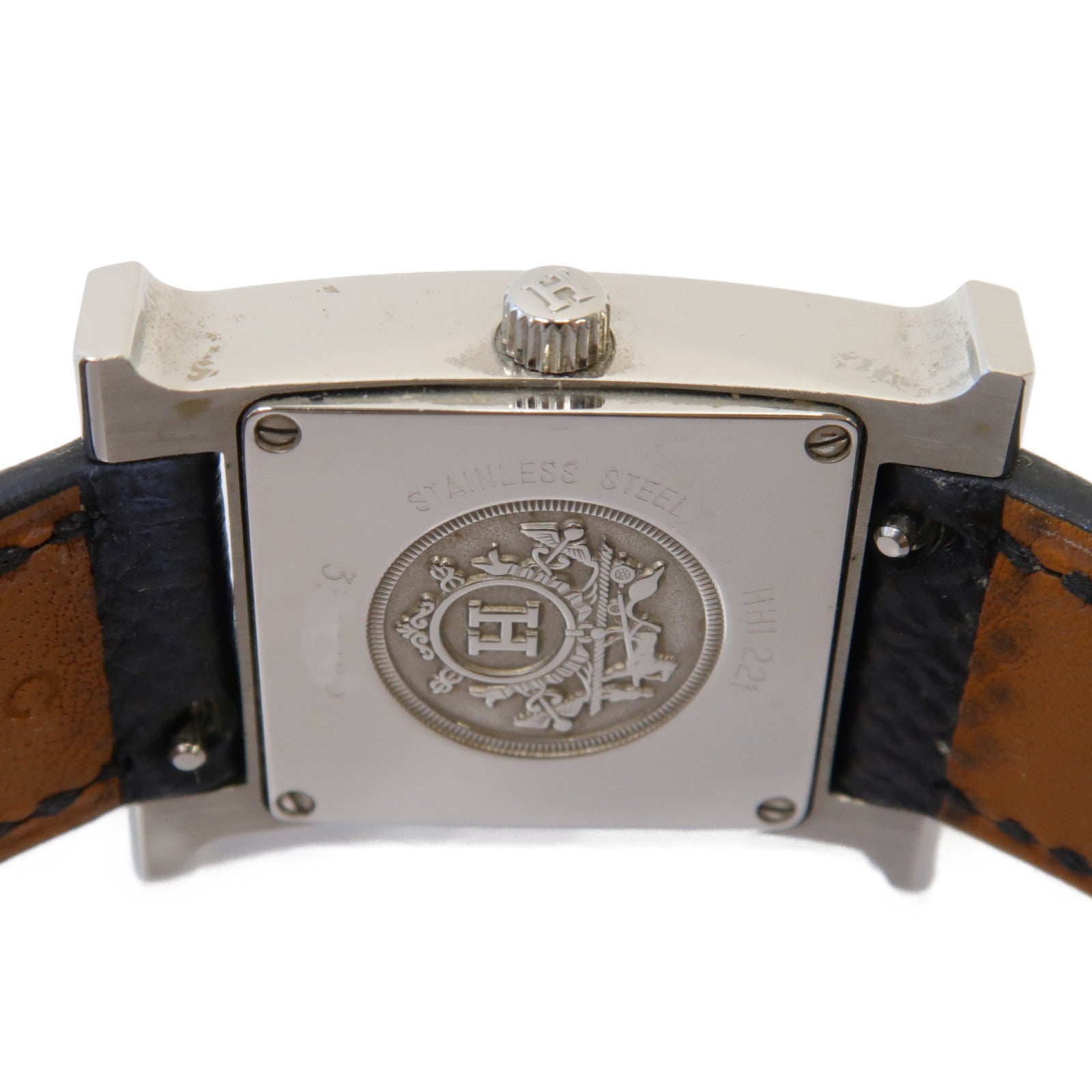 HERMES Heure H Watch 21mm不鏽鋼/Epsom皮革手錶石英機芯白色