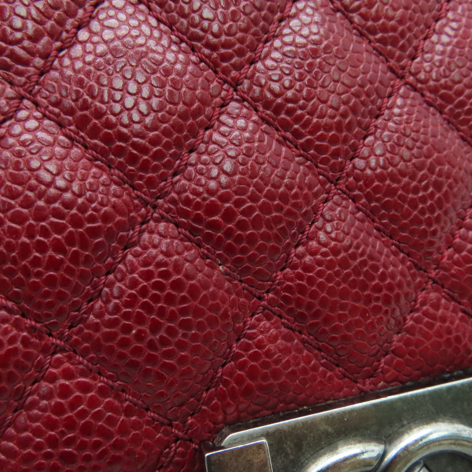 CHANEL 【激減優惠】菱格Caviar皮革Chain Shoulder鏈帶肩背袋銀扣紅色