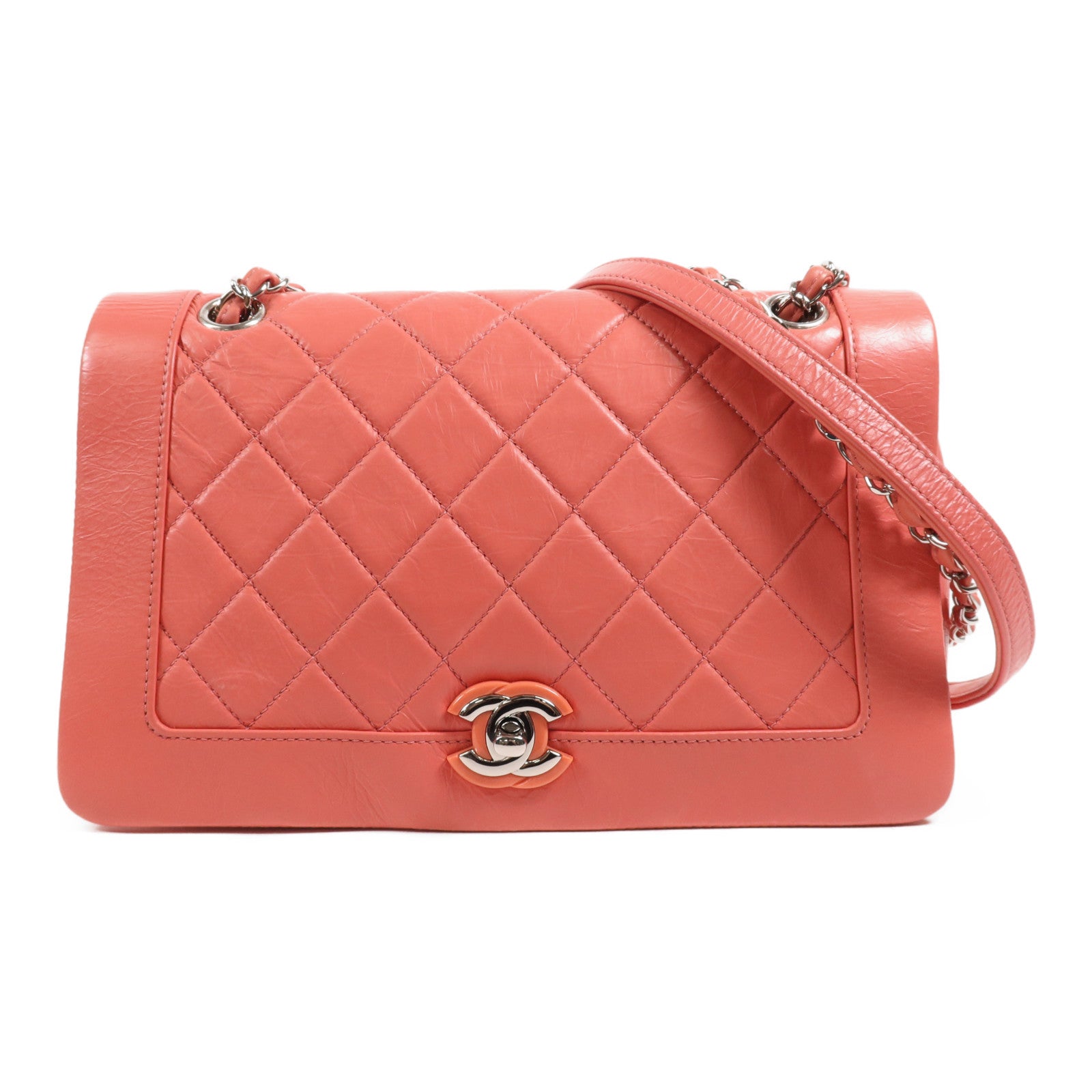 CHANEL 牛皮皮革Chain Shoulder銀扣鏈帶肩背袋