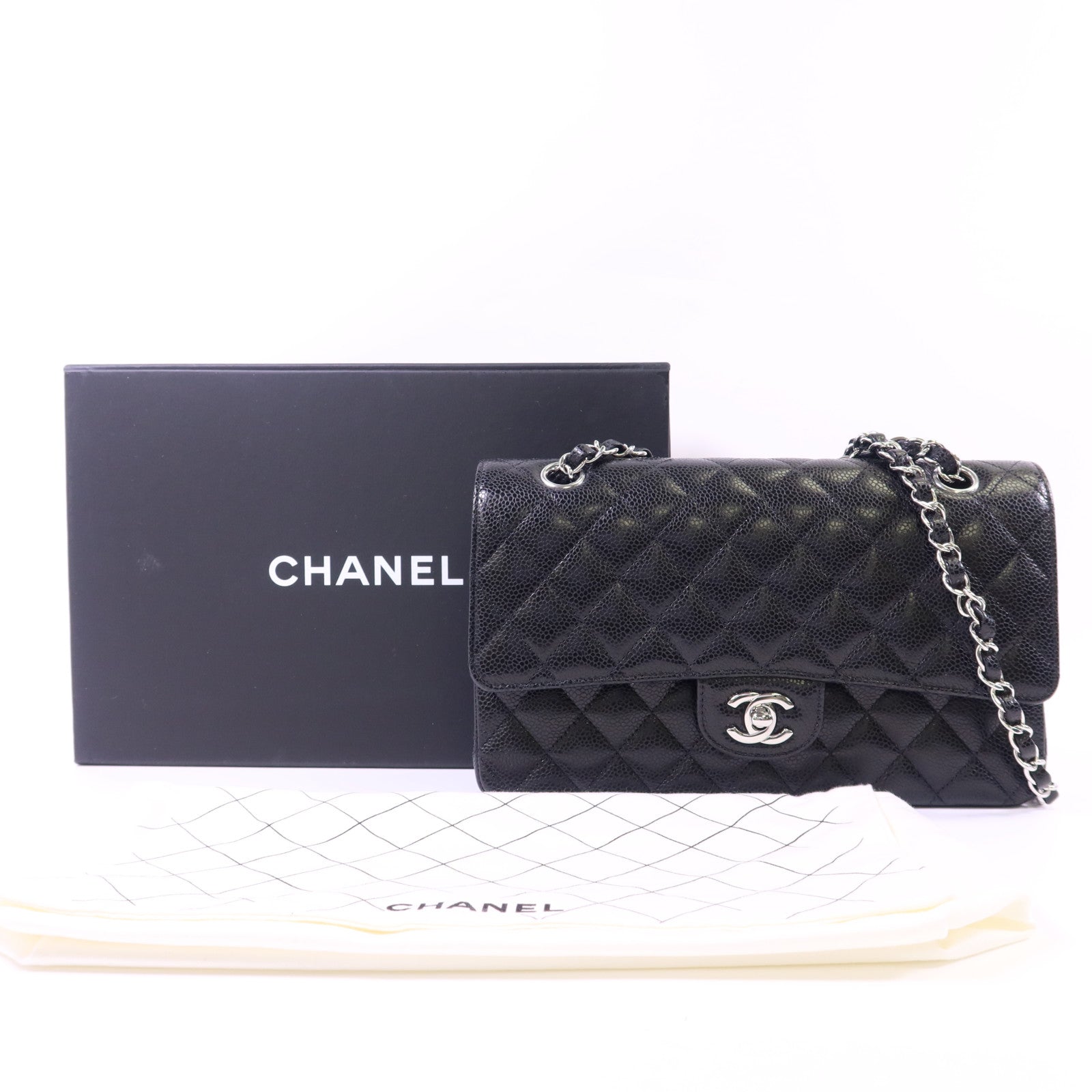 CHANEL 牛皮皮革Classic 25銀扣鏈帶肩背袋