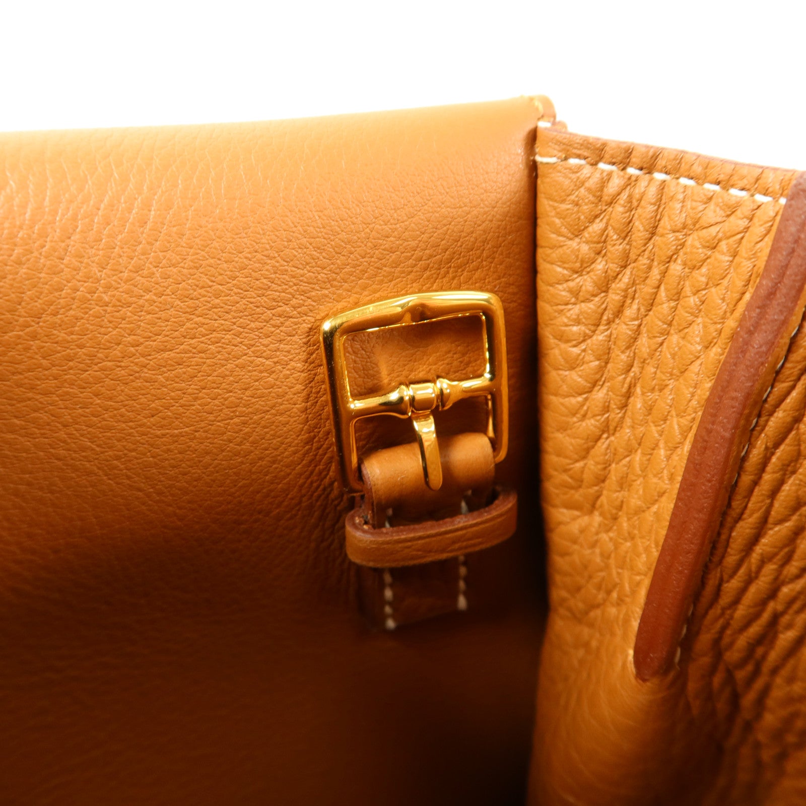 HERMES Clemence皮革Halzan 25金扣手挽肩背兩用袋Gold