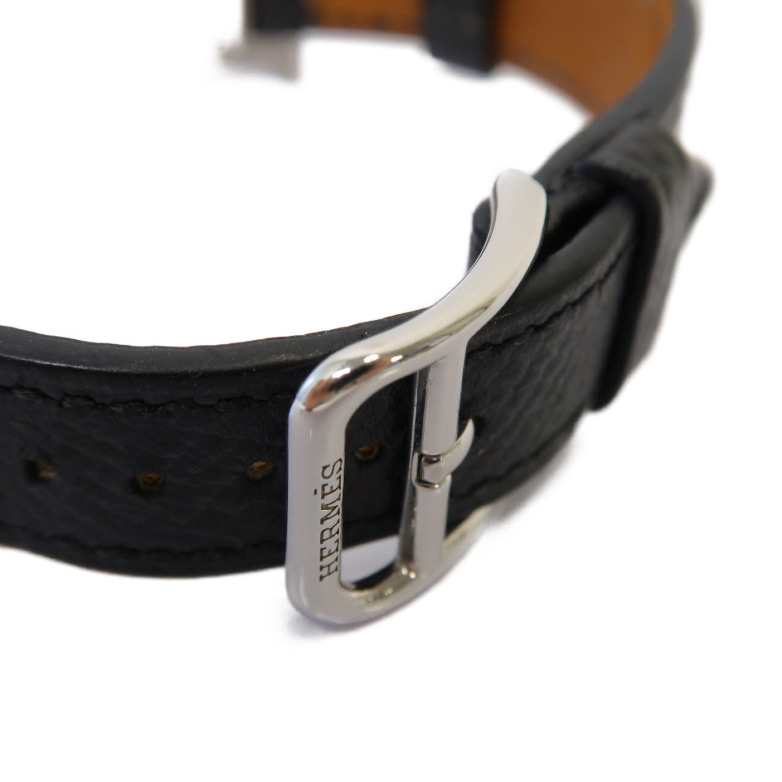 HERMES Heure H Watch 21mm不鏽鋼/Epsom皮革手錶石英機芯白色