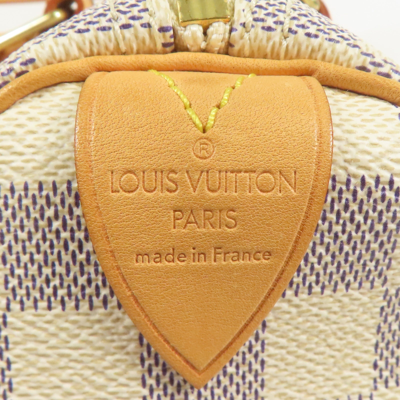 LOUIS VUITTON Damier Azur Speedy 25金扣手挽袋白色