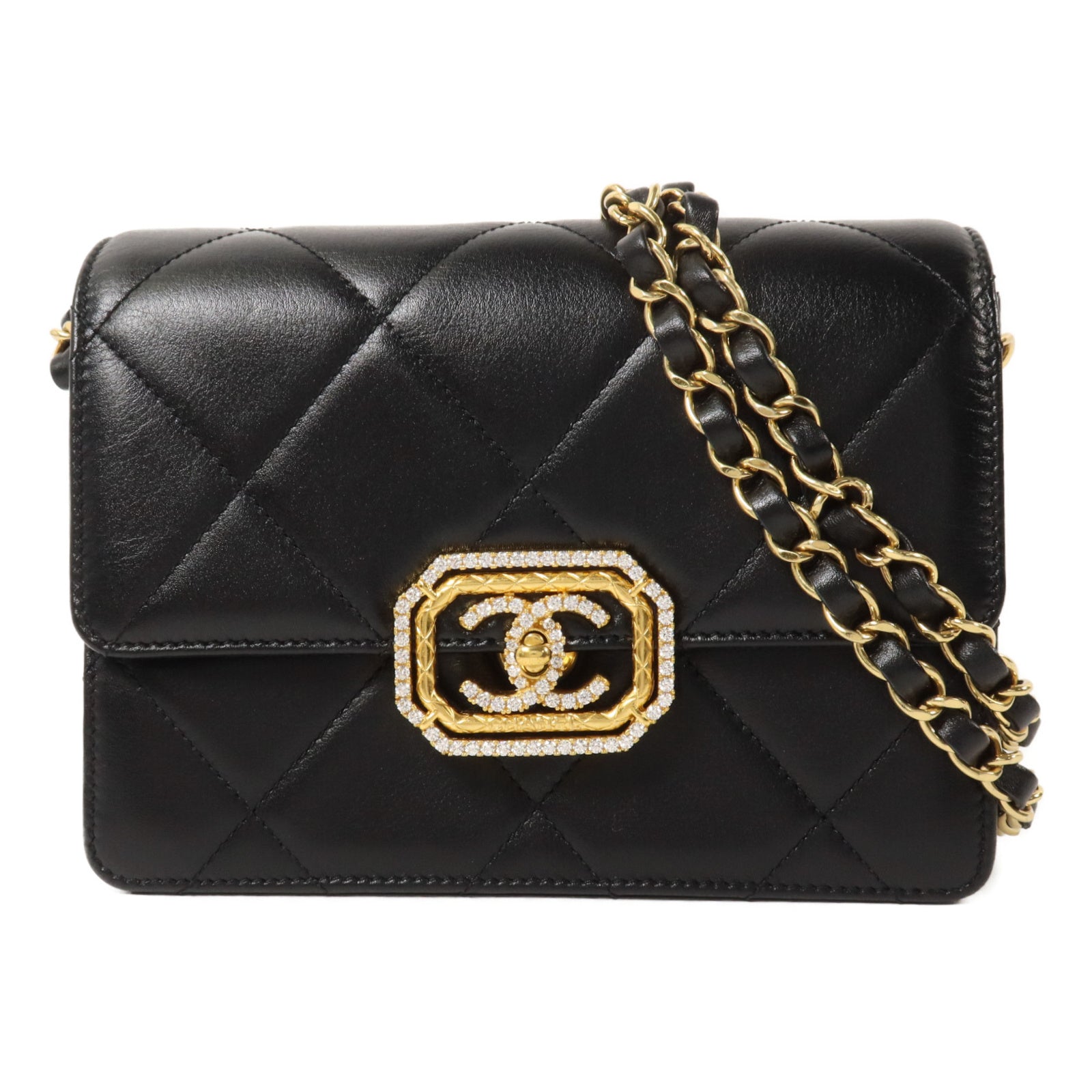 CHANEL 羊皮皮革Octagonal Buckle Mini Flap Bag鏈帶肩背袋