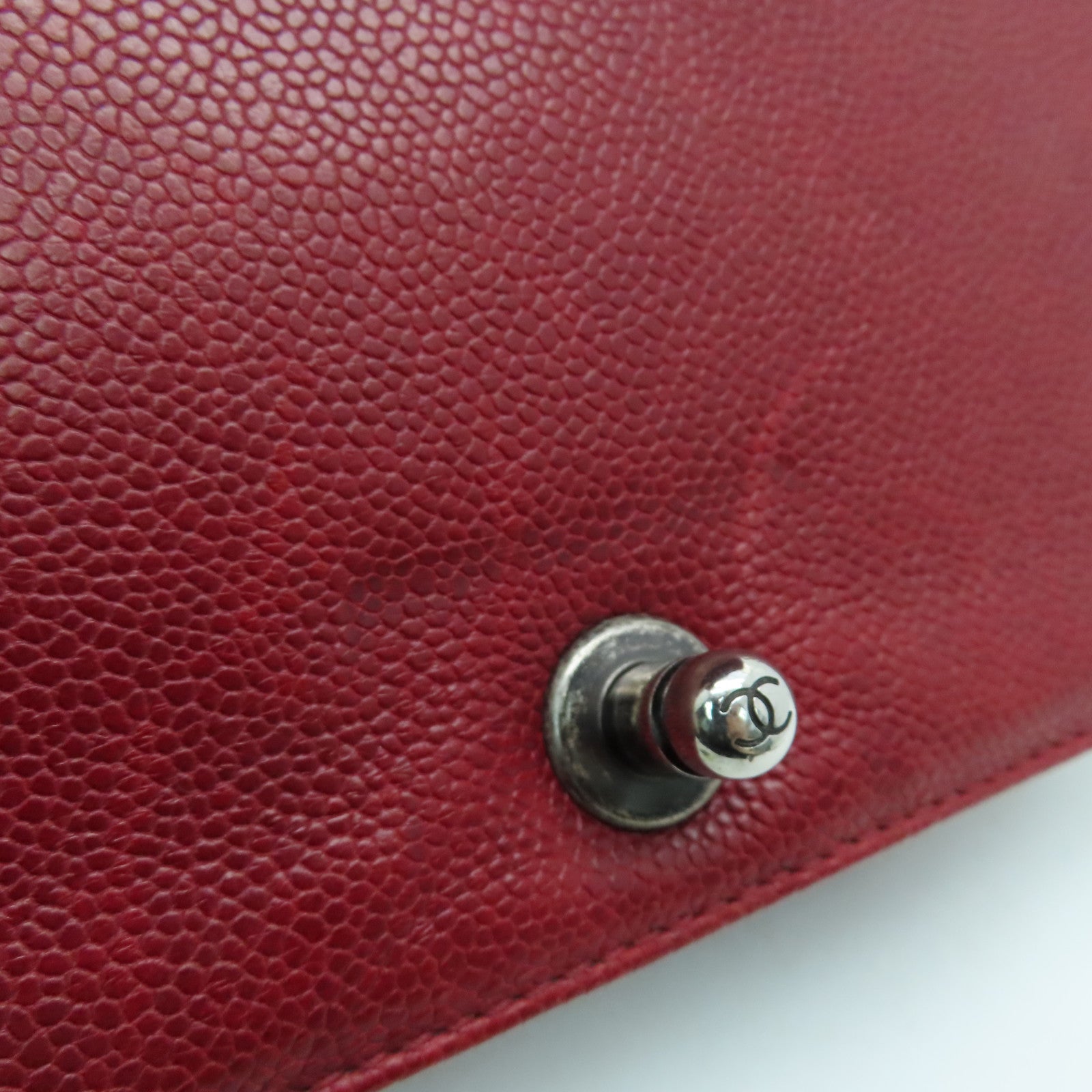 CHANEL 【激減優惠】菱格Caviar皮革Chain Shoulder鏈帶肩背袋銀扣紅色