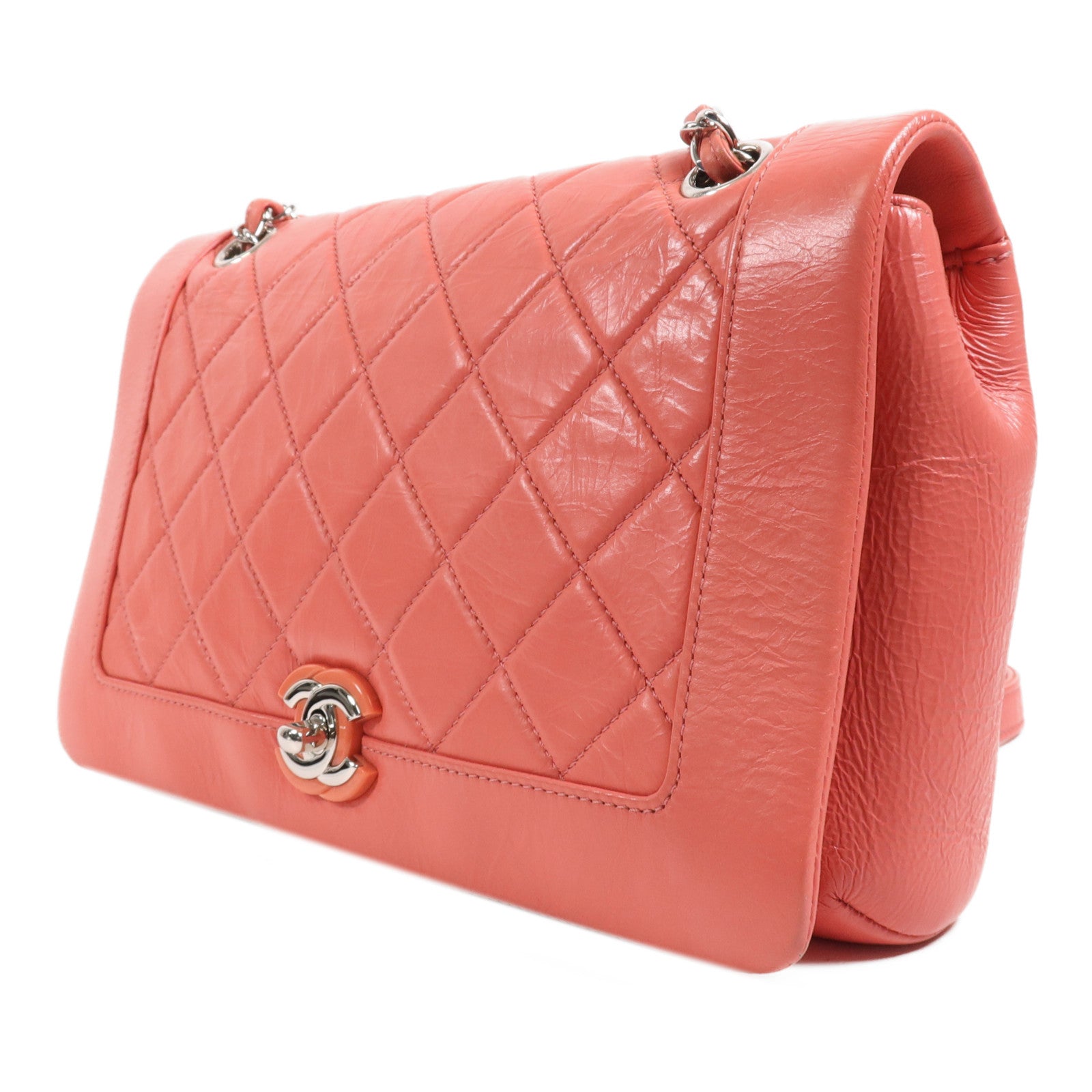 CHANEL 牛皮皮革Chain Shoulder銀扣鏈帶肩背袋