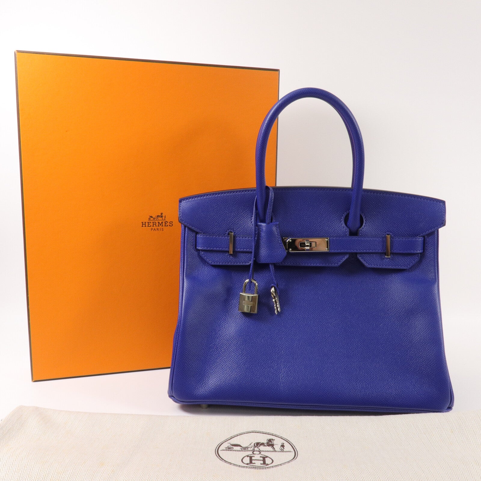 HERMES Epsom皮革Birkin 30手挽袋Bleu Electrique