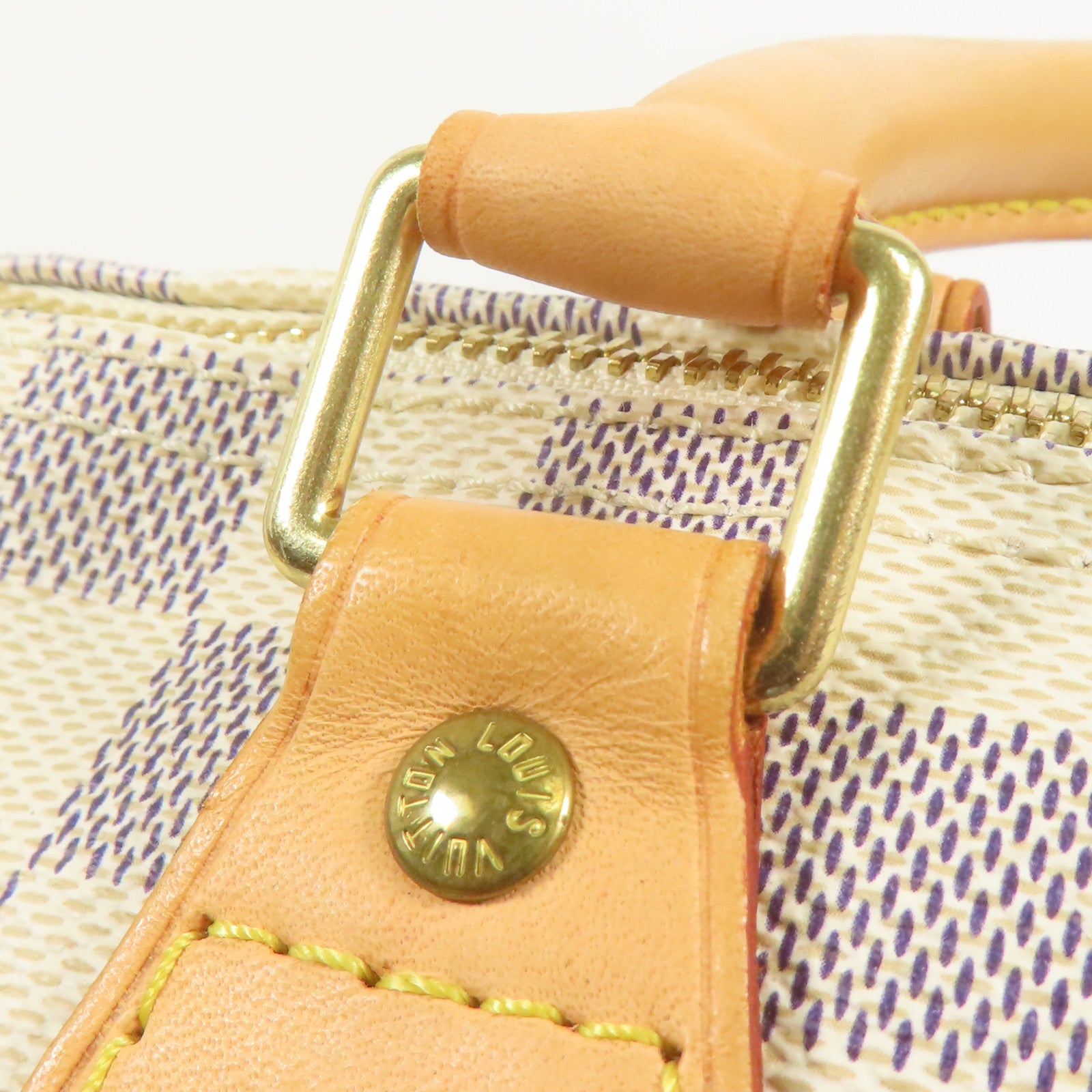 LOUIS VUITTON Damier Azur Speedy 25金扣手挽袋白色