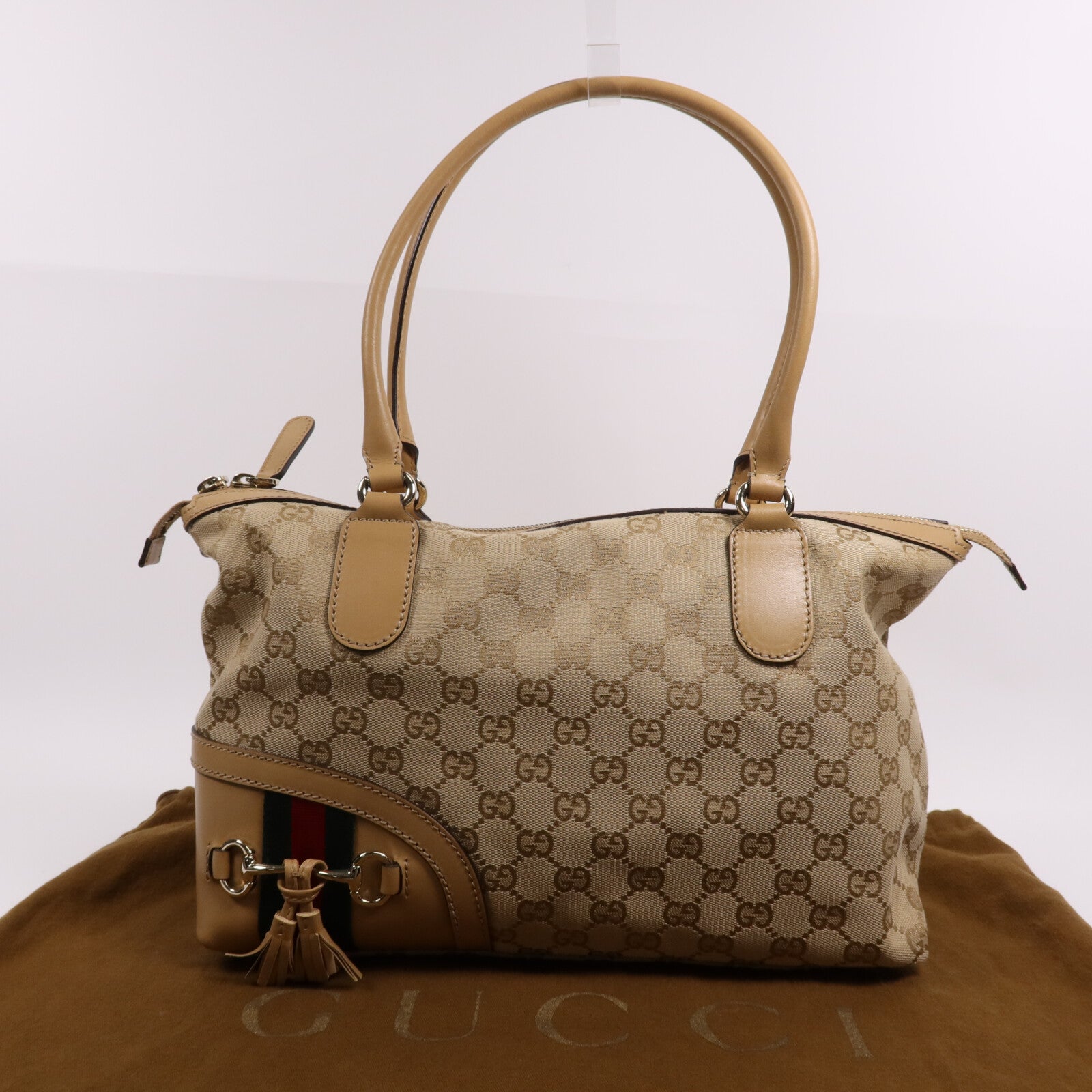 GUCCI 帆布Hand Bag金扣肩背袋