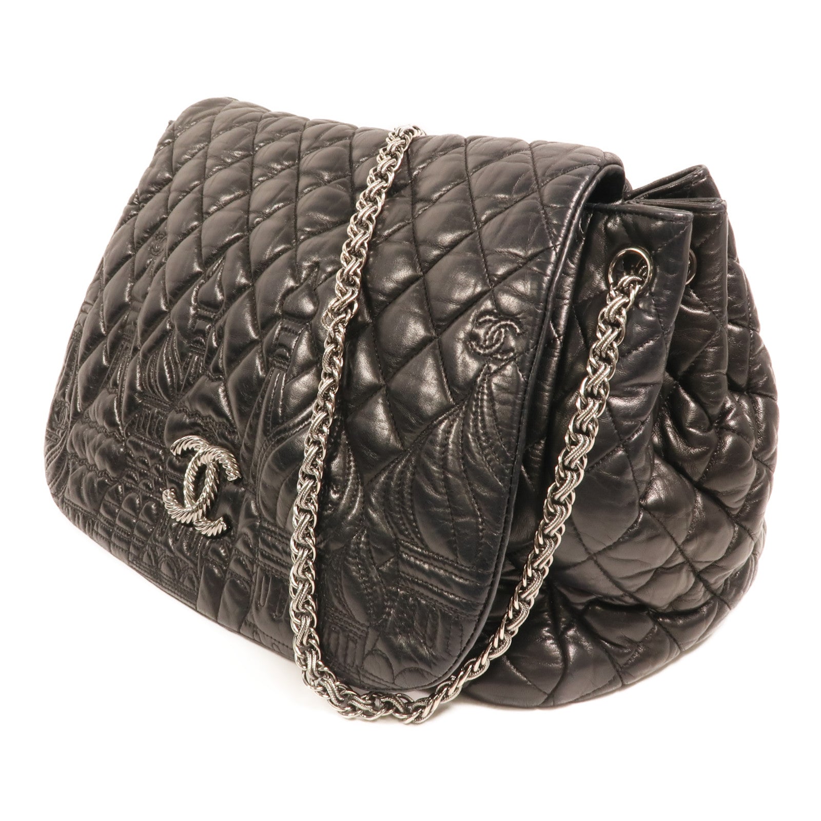 CHANEL 羊皮皮革Paris Moscou Flap Bag銀扣鏈帶肩背袋