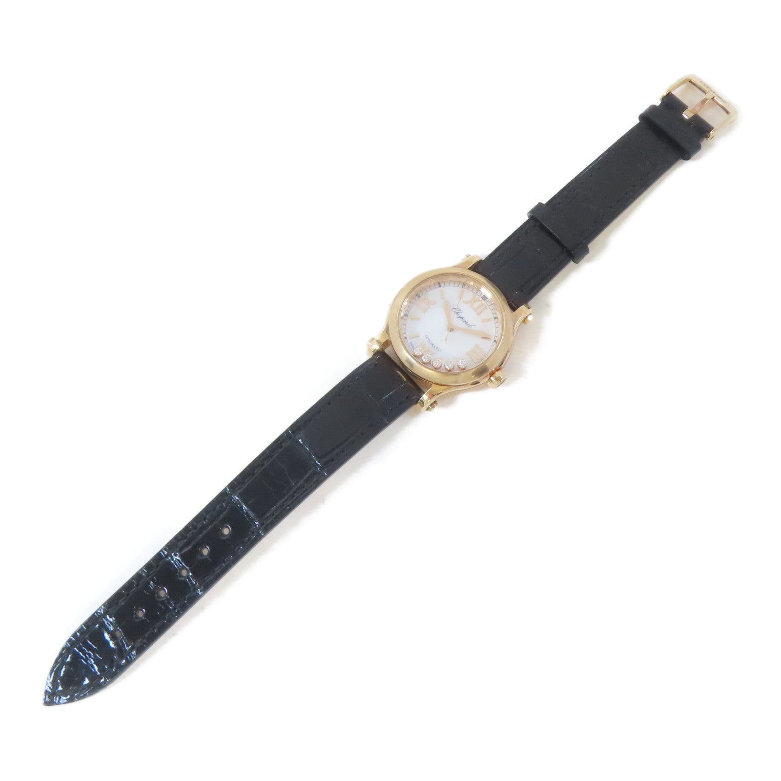 Chopard Happy Sport 18K玫瑰金/皮革帶手錶自動機芯白色