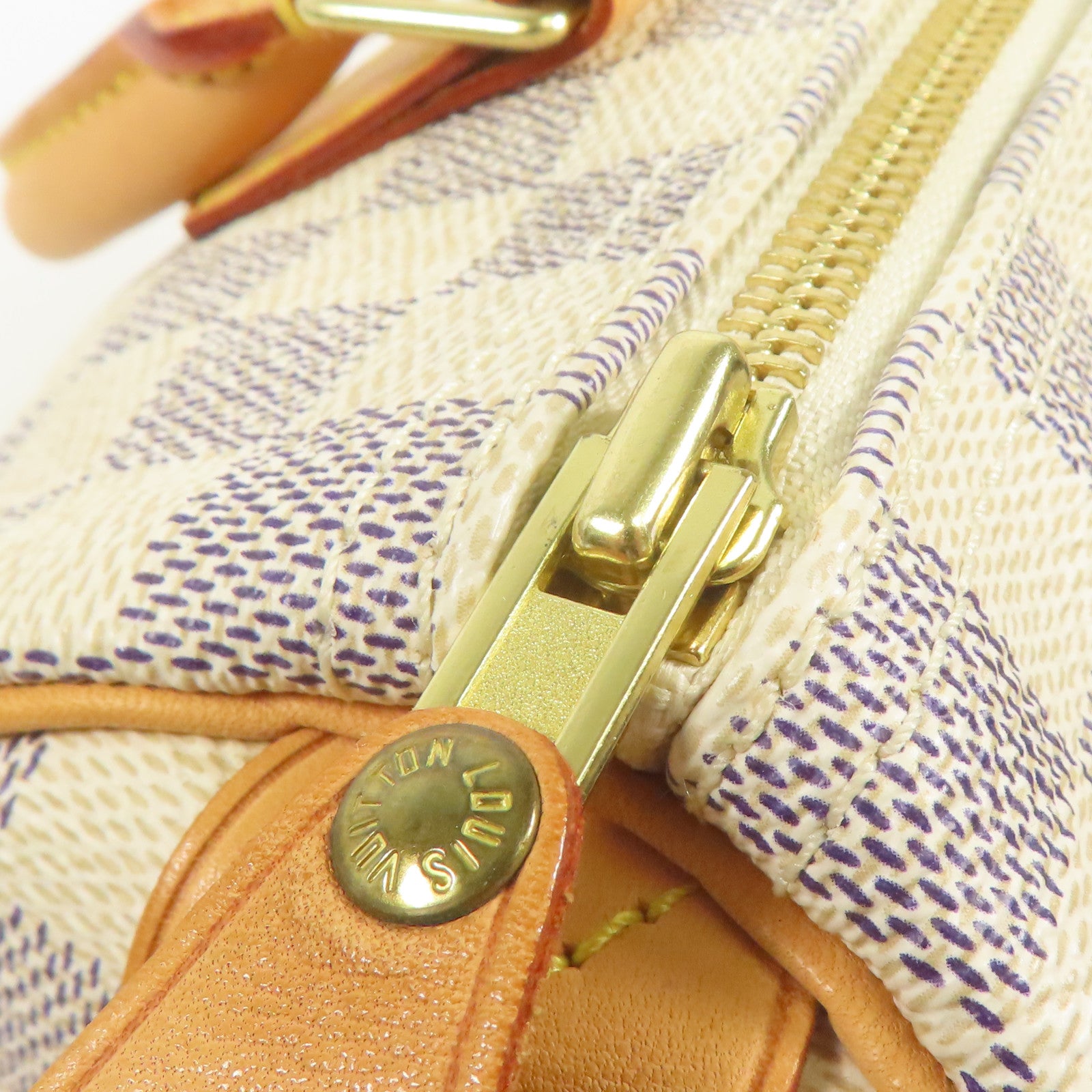LOUIS VUITTON Damier Azur Speedy 25金扣手挽袋白色