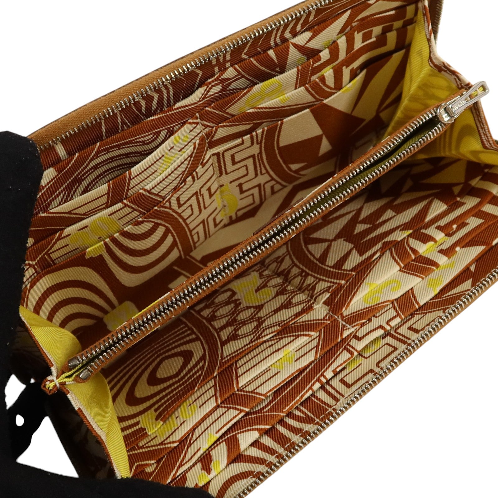 HERMES Epsom皮革Silk In Long Wallet銀扣長錢包Gold