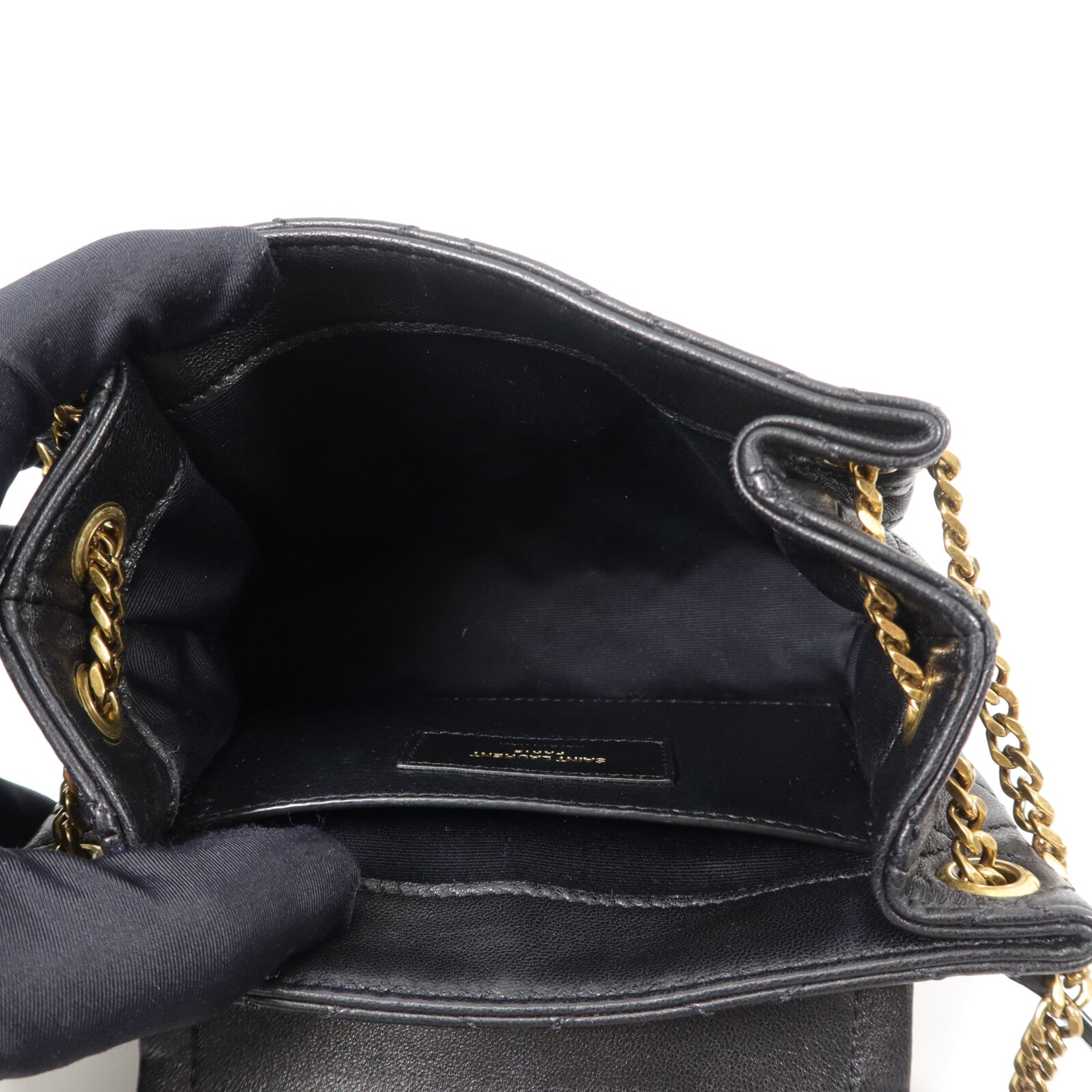 SAINT LAURENT 羊皮皮革Mini Nolita鏈帶肩背袋