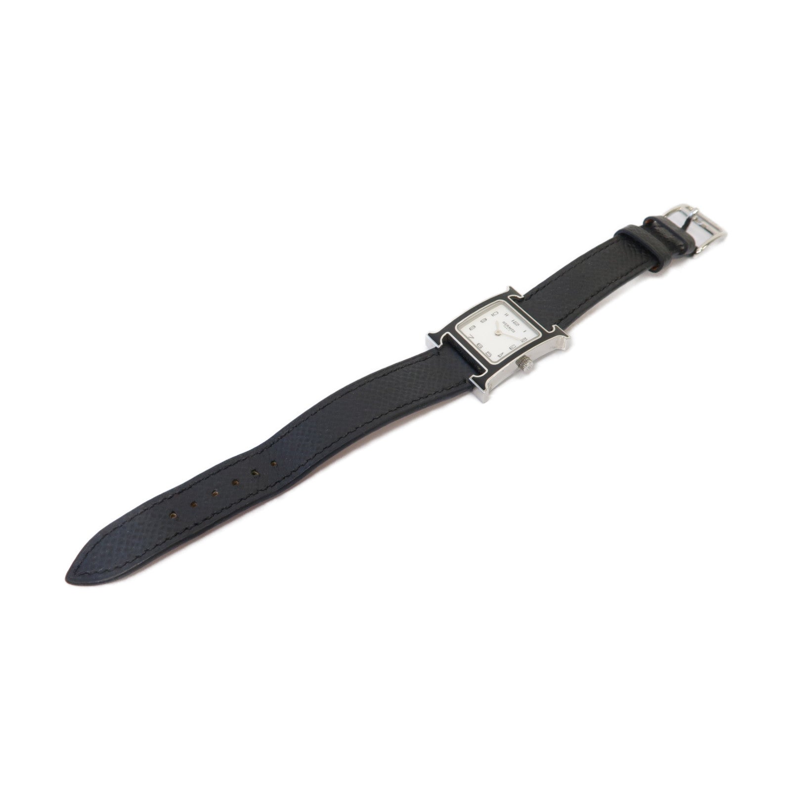 HERMES Heure H Watch 21mm不鏽鋼/Epsom皮革手錶石英機芯白色