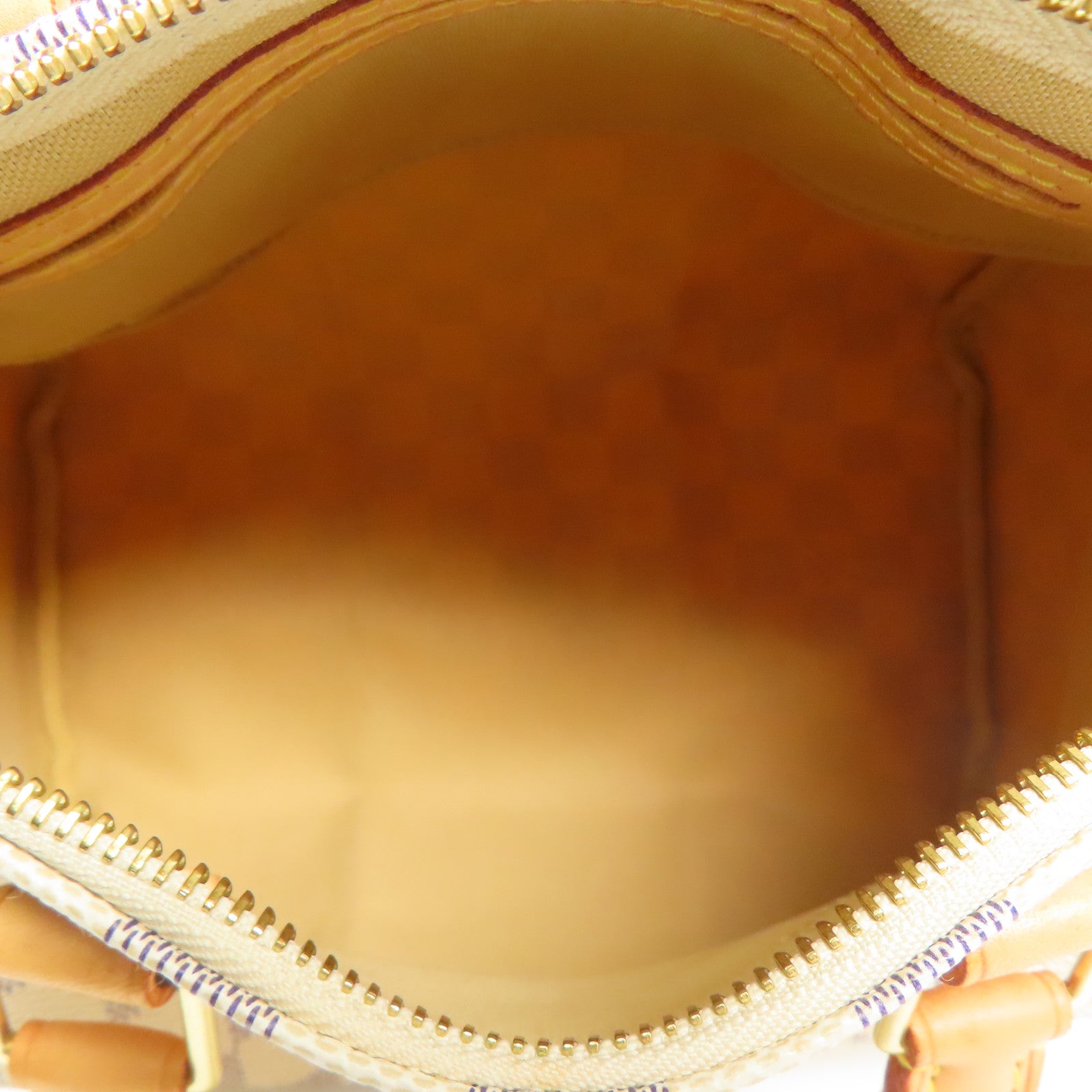 LOUIS VUITTON Damier Azur Speedy 25金扣手挽袋白色