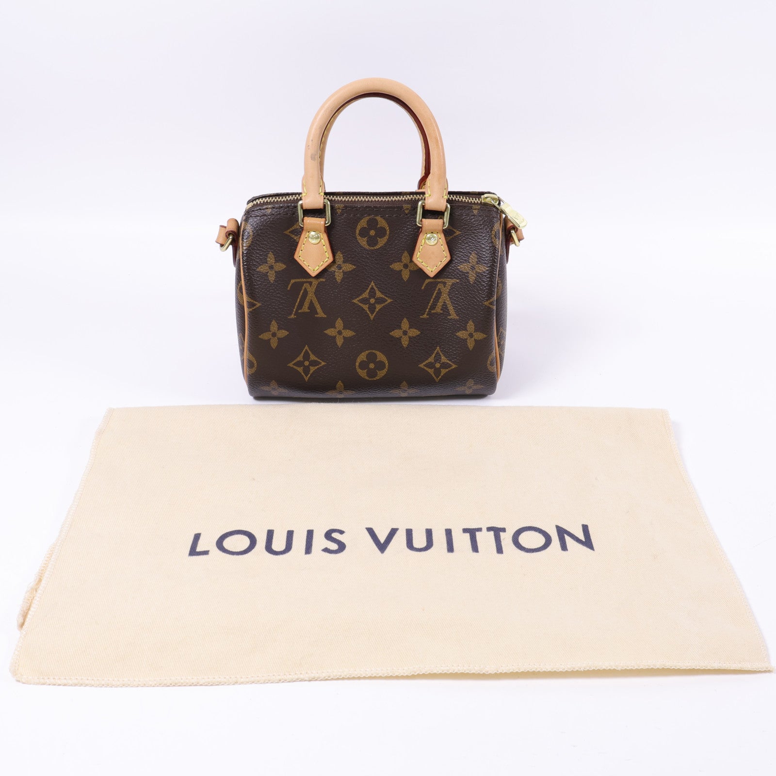 LOUIS VUITTON Monogram Nano Speedy金扣手挽肩背兩用袋棕色