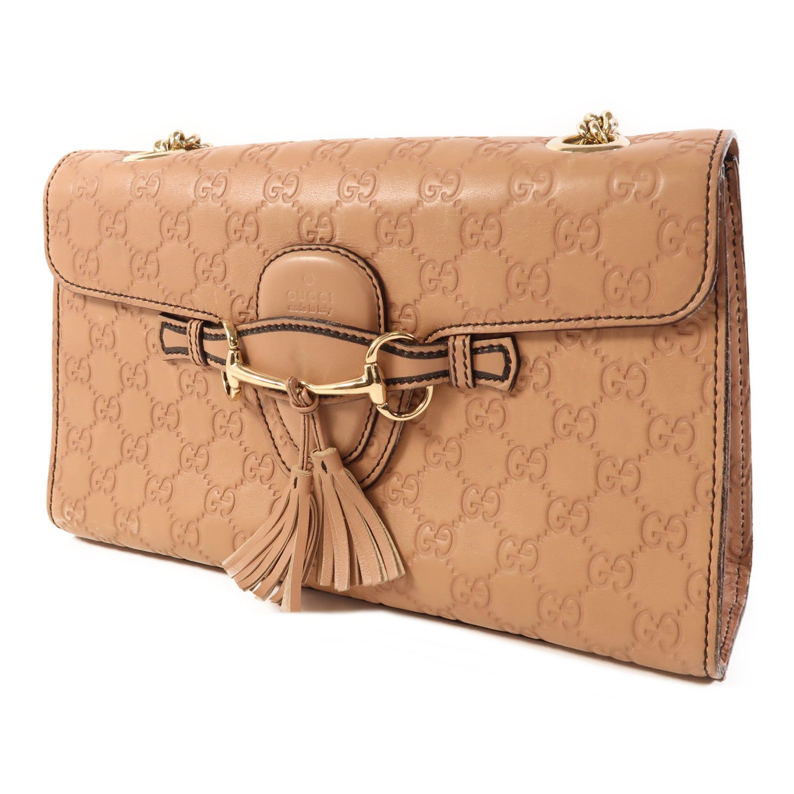 GUCCI 牛皮皮革Horsebit Shoulder Bag金扣鏈帶肩背袋