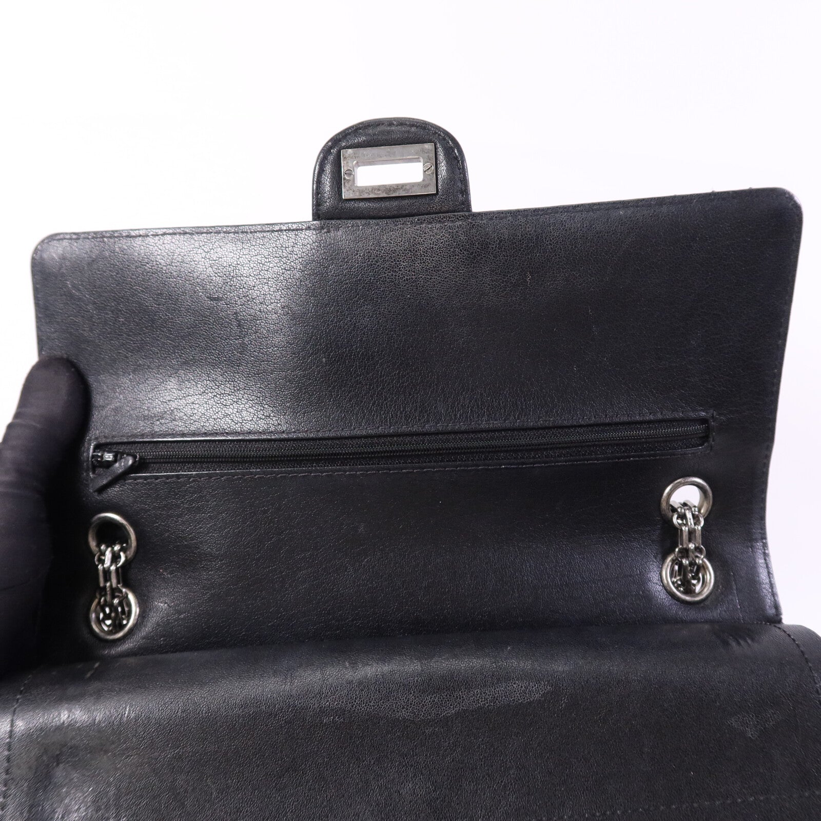 CHANEL 牛皮皮革2.55 Large銀扣鏈帶肩背袋