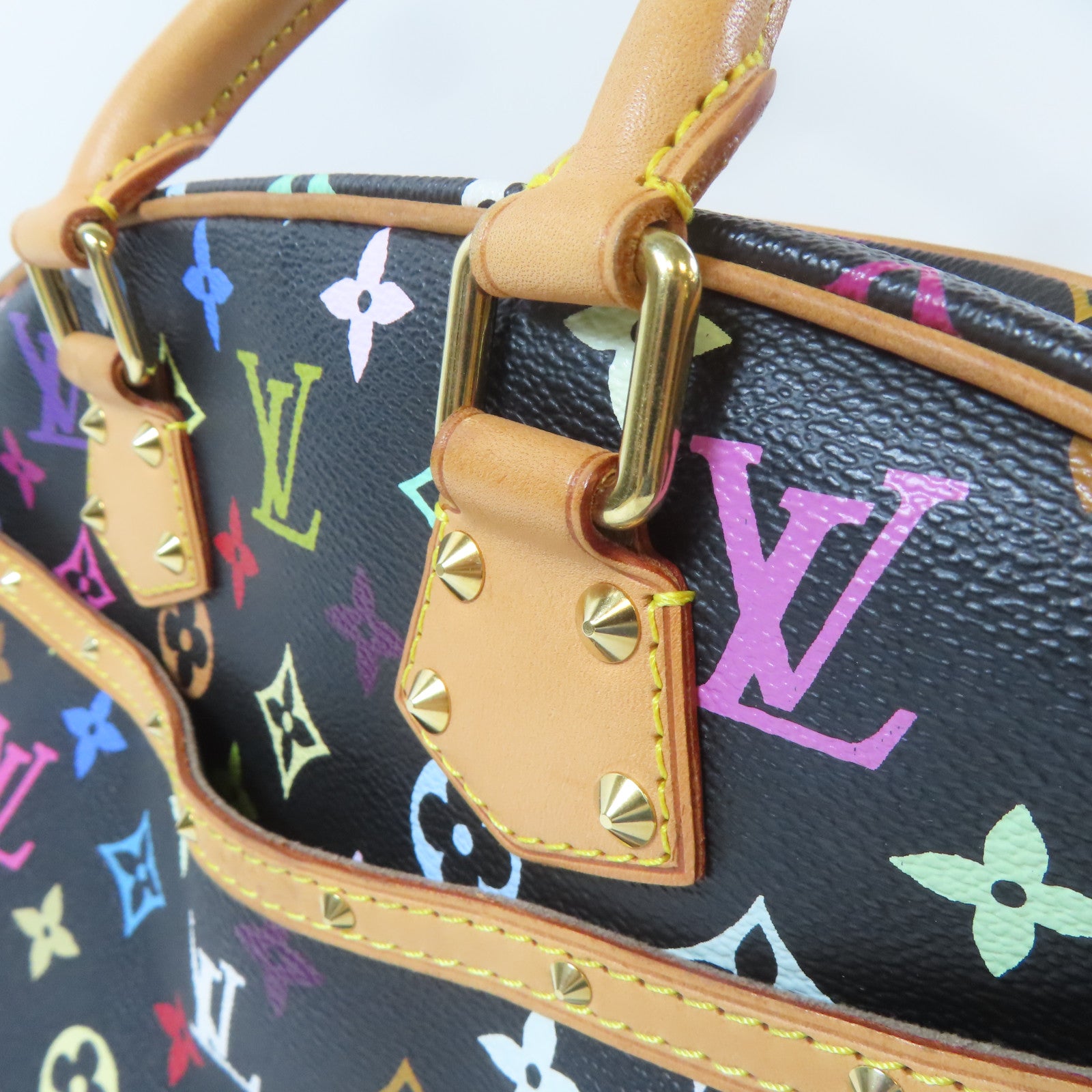 LOUIS VUITTON Monogram Multicolore Trouville金扣手挽袋黑色/彩色