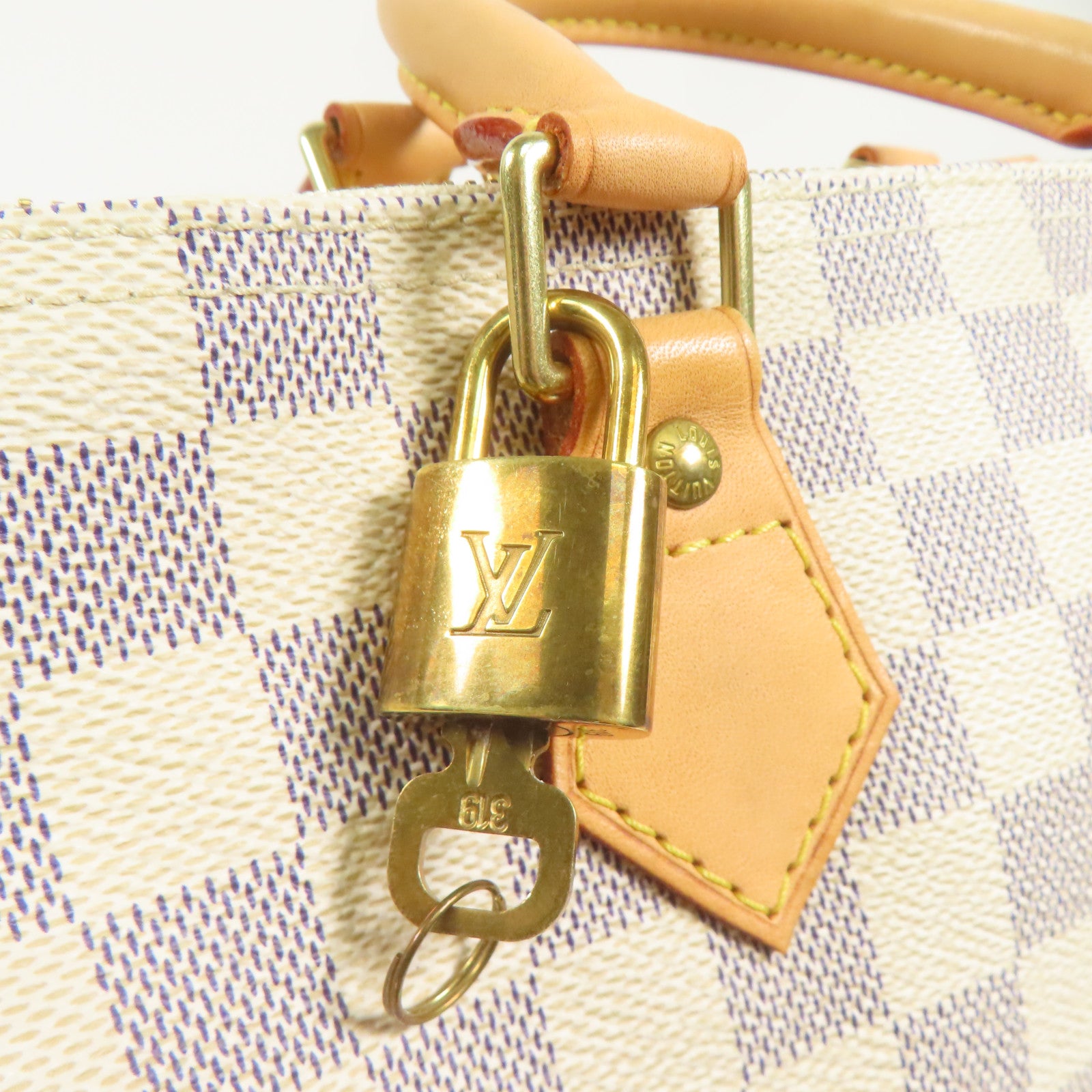 LOUIS VUITTON Damier Azur Speedy 25金扣手挽袋白色