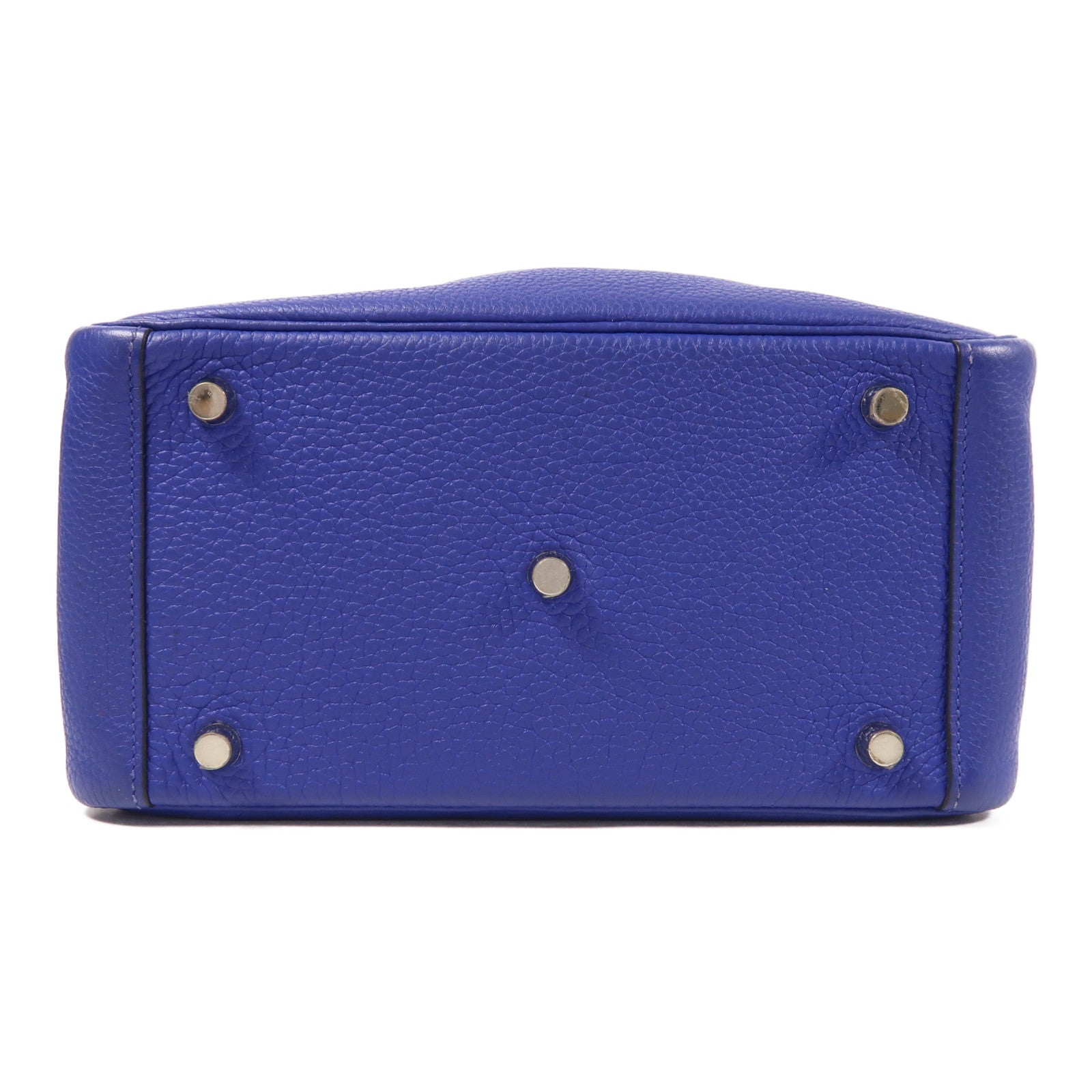 HERMES Clemence皮革Lindy 26手挽肩背兩用袋銀扣Bleu Electric