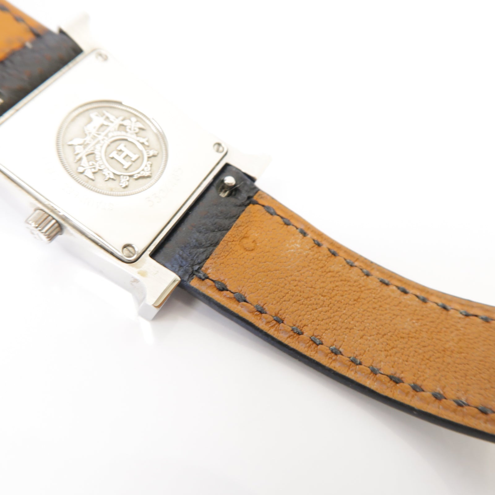 HERMES Heure H Watch 21mm不鏽鋼/Epsom皮革手錶石英機芯白色