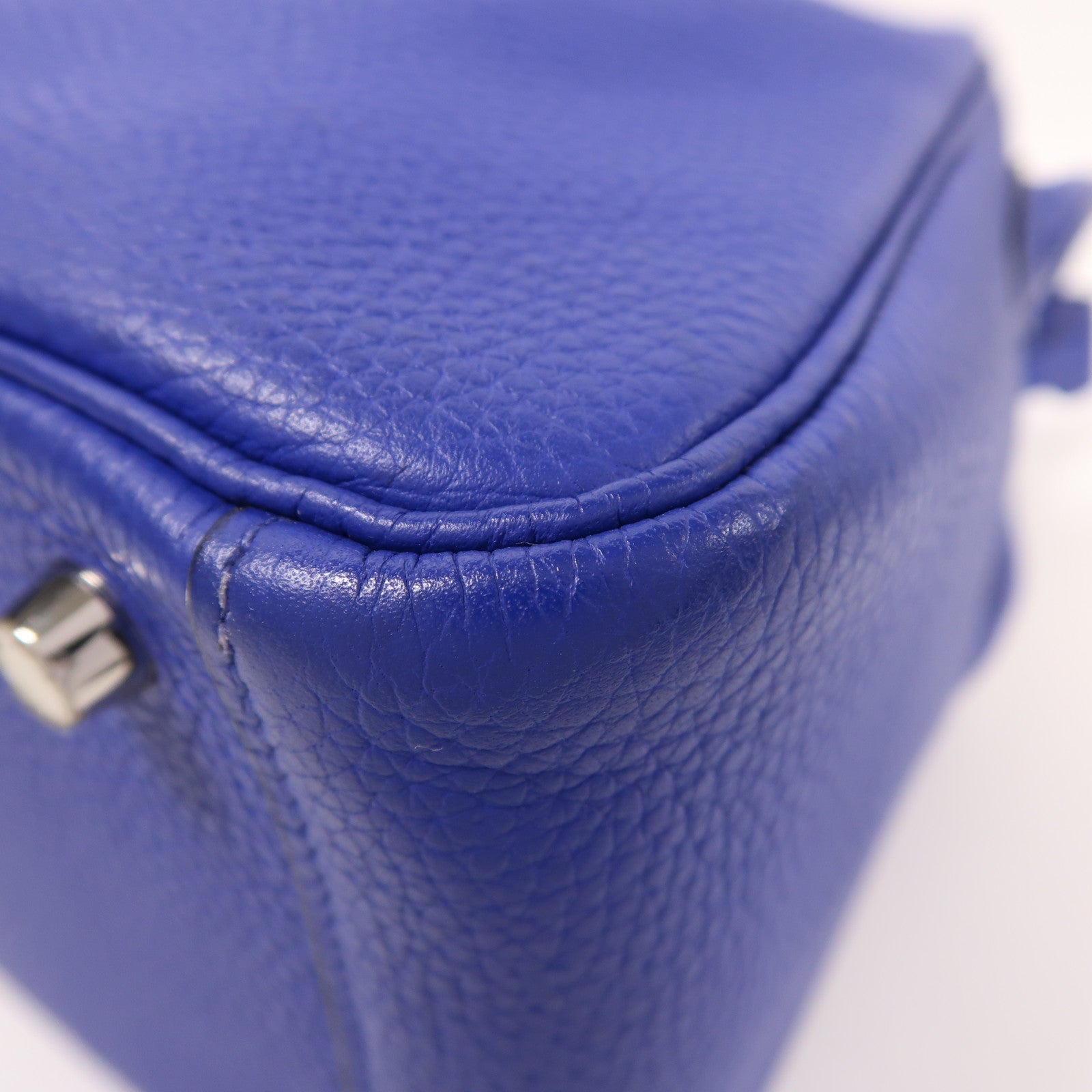 HERMES Clemence皮革Lindy 26手挽肩背兩用袋銀扣Bleu Electric