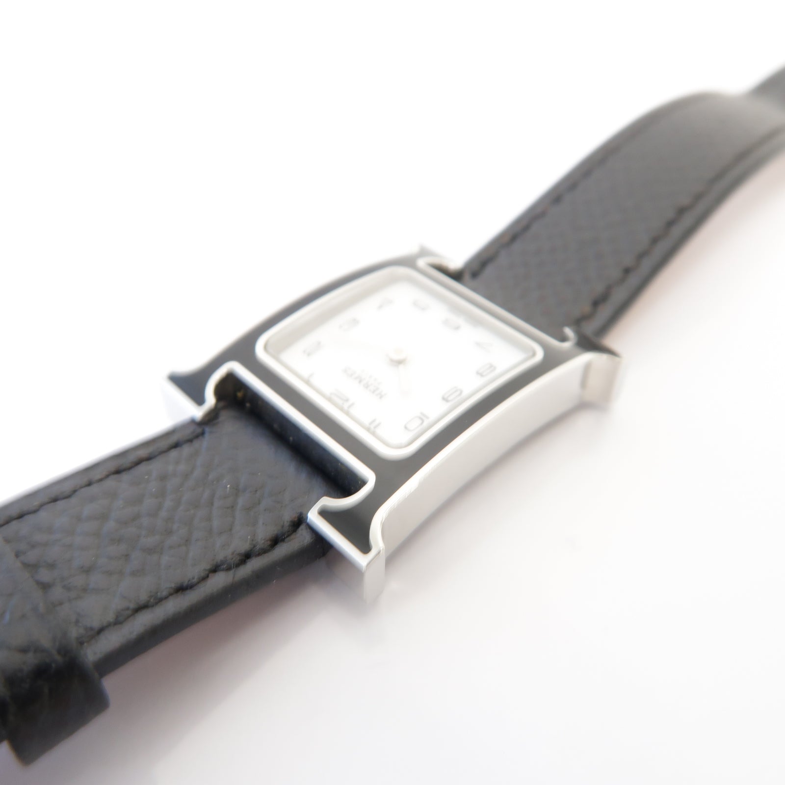HERMES Heure H Watch 21mm不鏽鋼/Epsom皮革手錶石英機芯白色