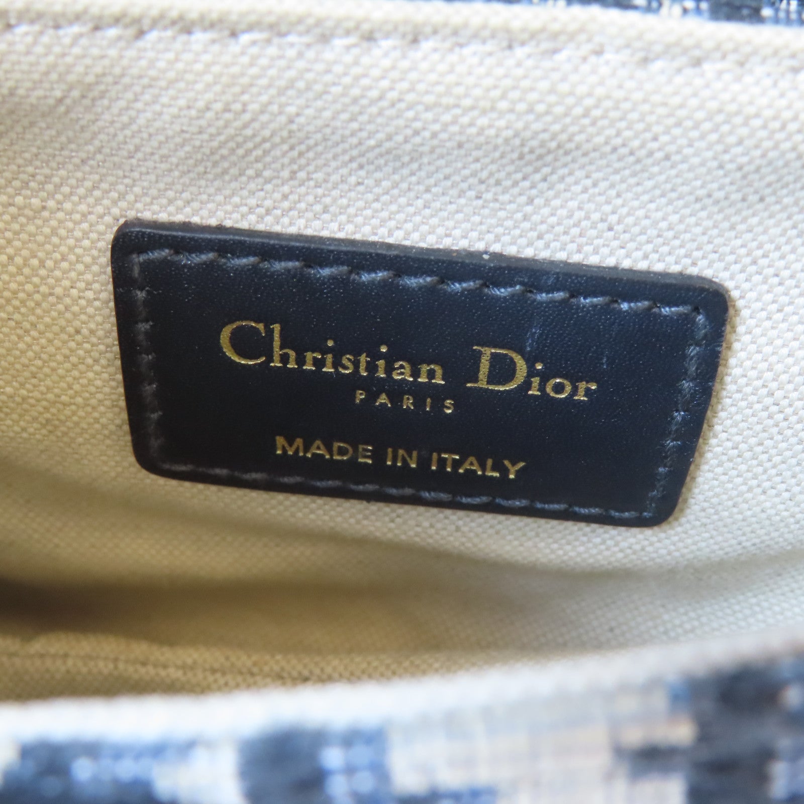 Dior 帆布Saddle金扣手挽肩背兩用袋深藍色/米色