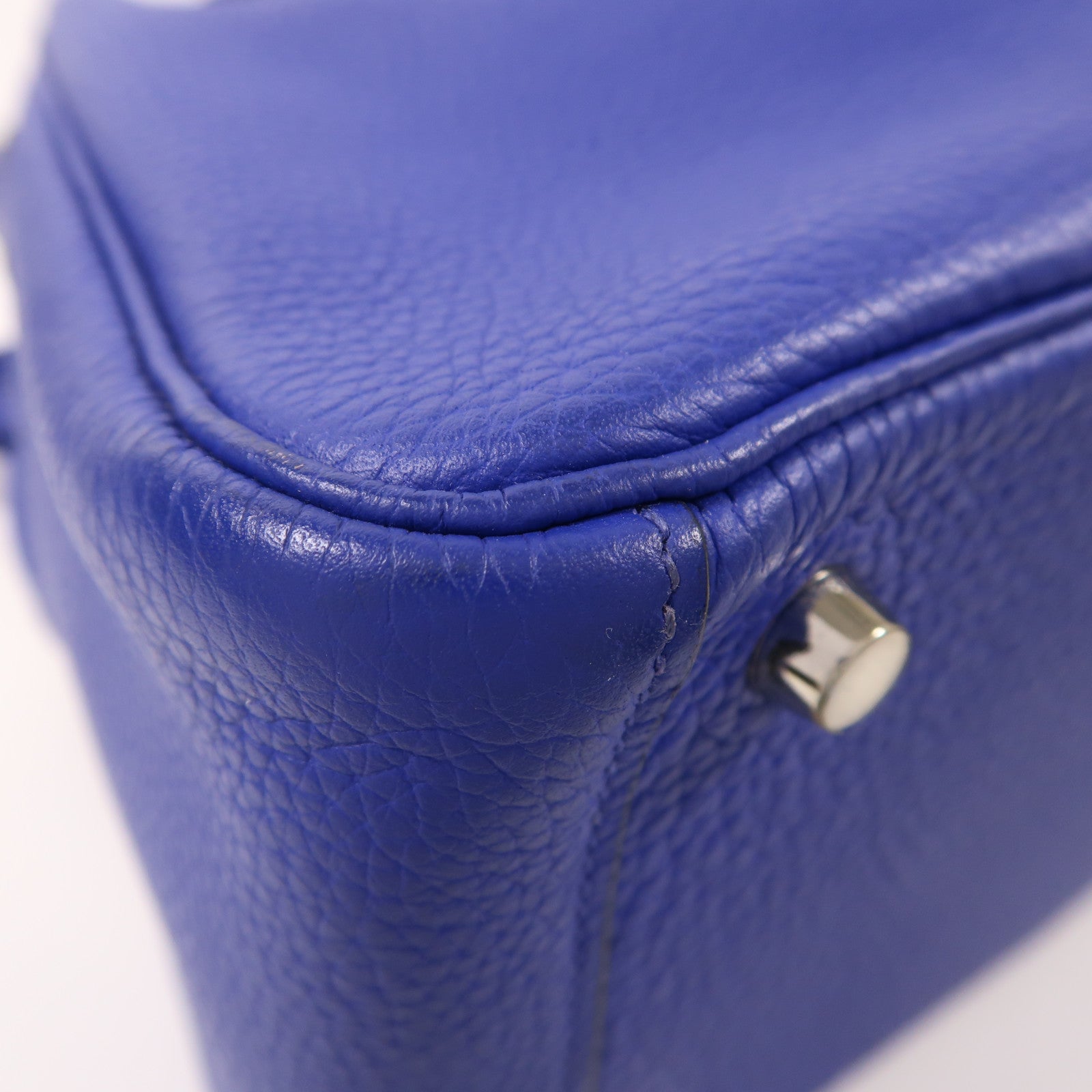 HERMES Clemence皮革Lindy 26手挽肩背兩用袋銀扣Bleu Electric
