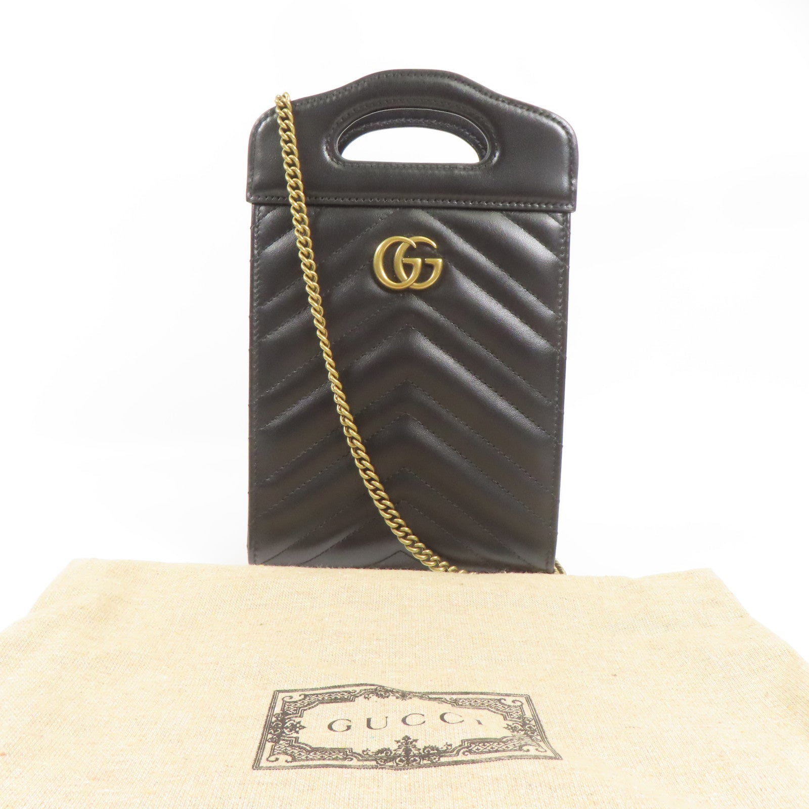 GUCCI 牛皮皮革GG Marmont金扣鏈帶肩背袋