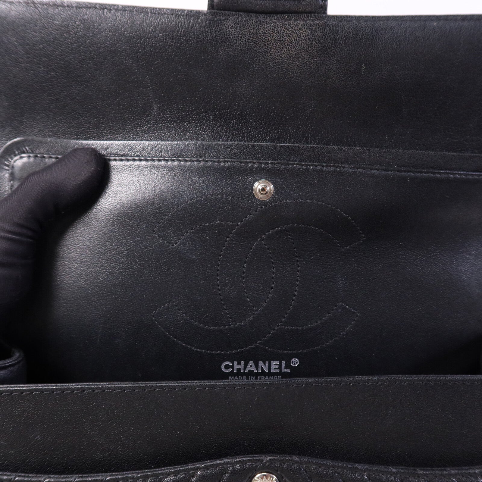 CHANEL 牛皮皮革2.55 Large銀扣鏈帶肩背袋