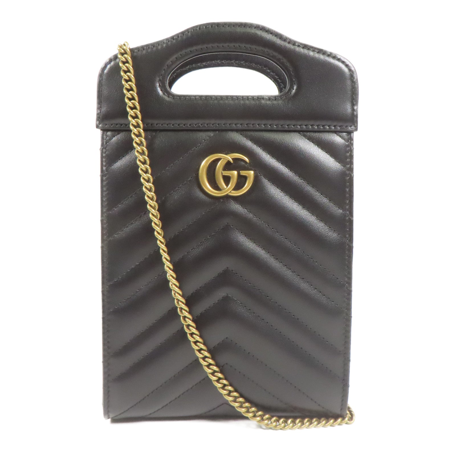 GUCCI 牛皮皮革GG Marmont金扣鏈帶肩背袋
