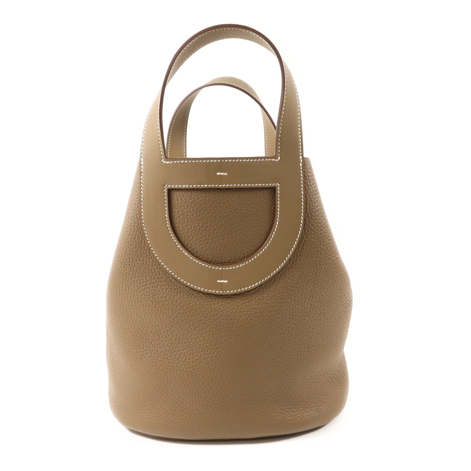 HERMES Clemence皮革In The Loop 23銀扣手挽袋Etoupe