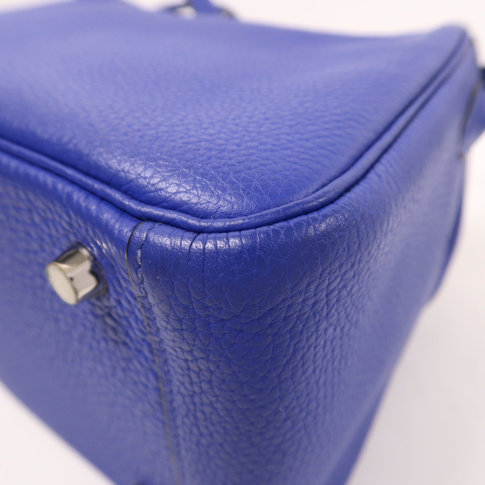 HERMES Clemence皮革Lindy 26手挽肩背兩用袋銀扣Bleu Electric