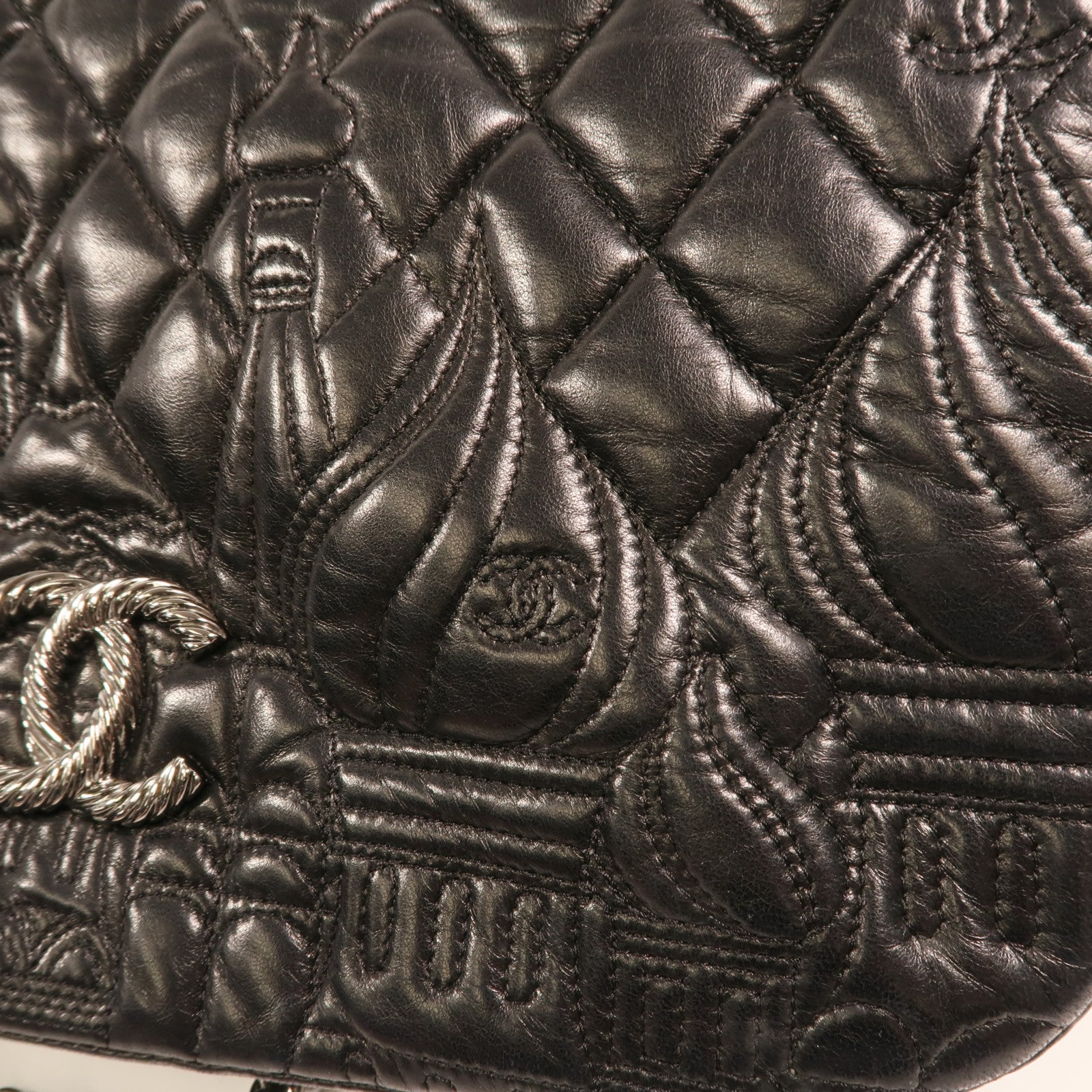 CHANEL 羊皮皮革Paris Moscou Flap Bag銀扣鏈帶肩背袋